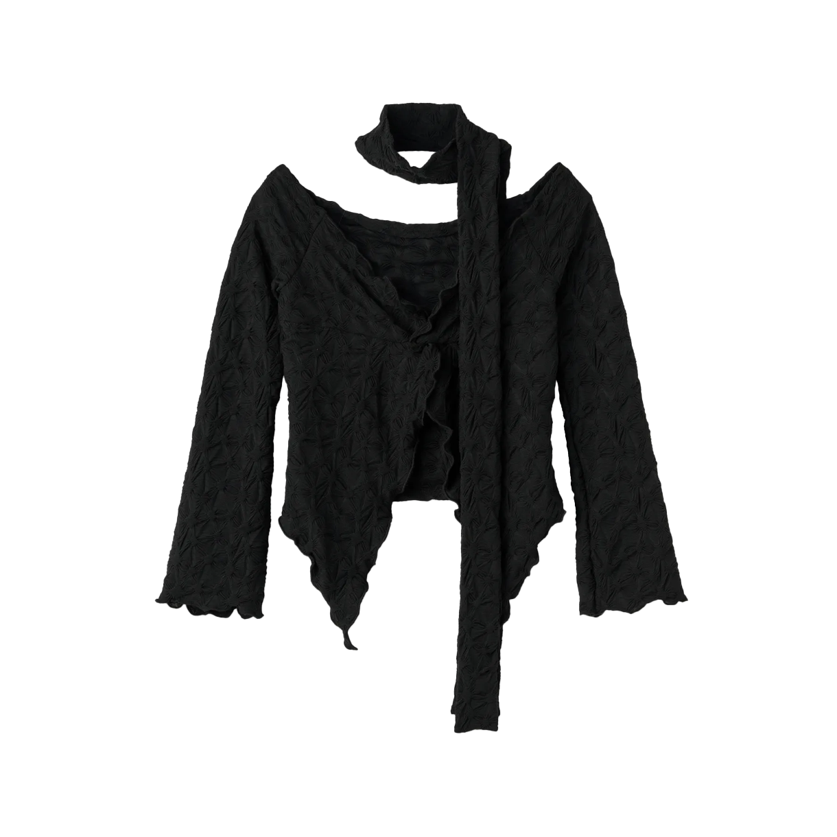 비주얼 컬렉터 리본 트위스티드 탑 스카프 세트 - 블랙(VISUAL COLLECTOR Ribbon Twisted Top Scarf Set - Black)