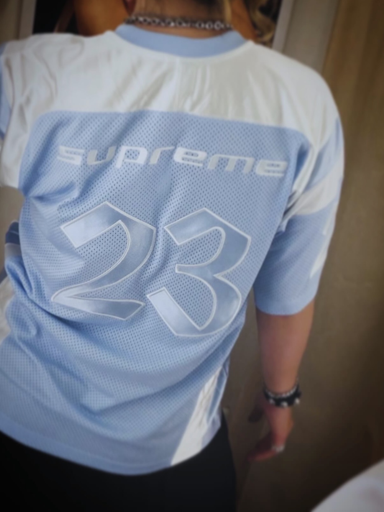 Supreme x Jordan Warm Up Jersey Light Blue - 26SS 착용 스타일 - 2