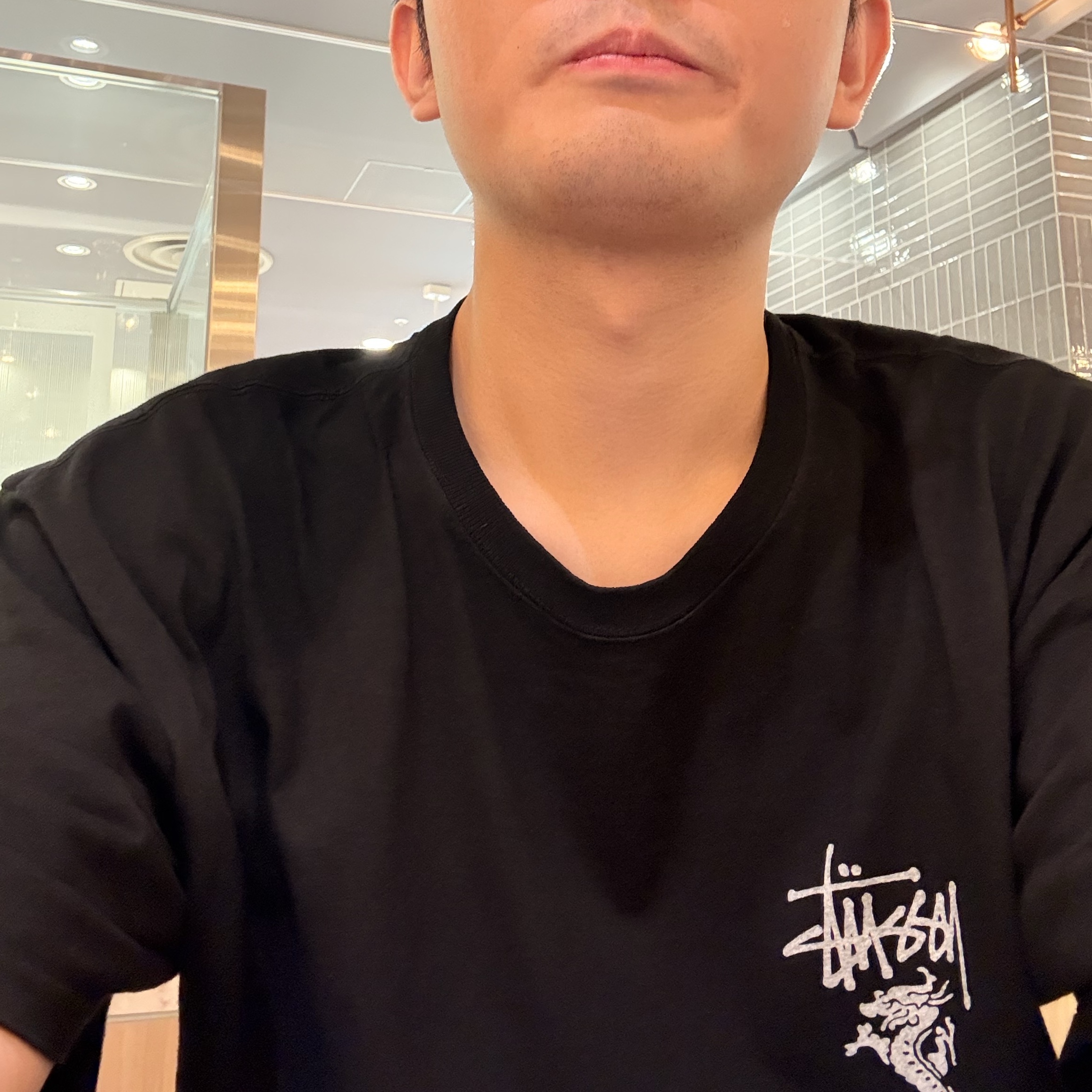 Stussy Double Dragon Pigment Dyed T-Shirt Black 착용 스타일