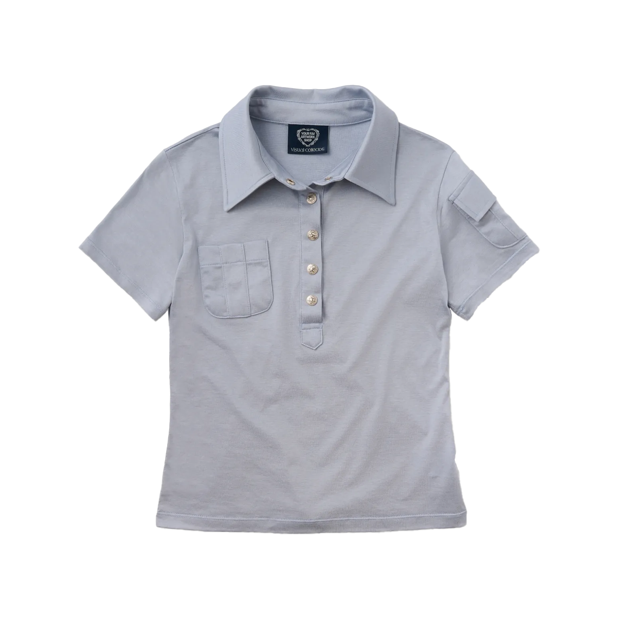비주얼 컬렉터 스타 스터드 포켓 카라 티 - 블랙(VISUAL COLLECTOR Star Stud Pocket Collar Tee - Gray Blue)
