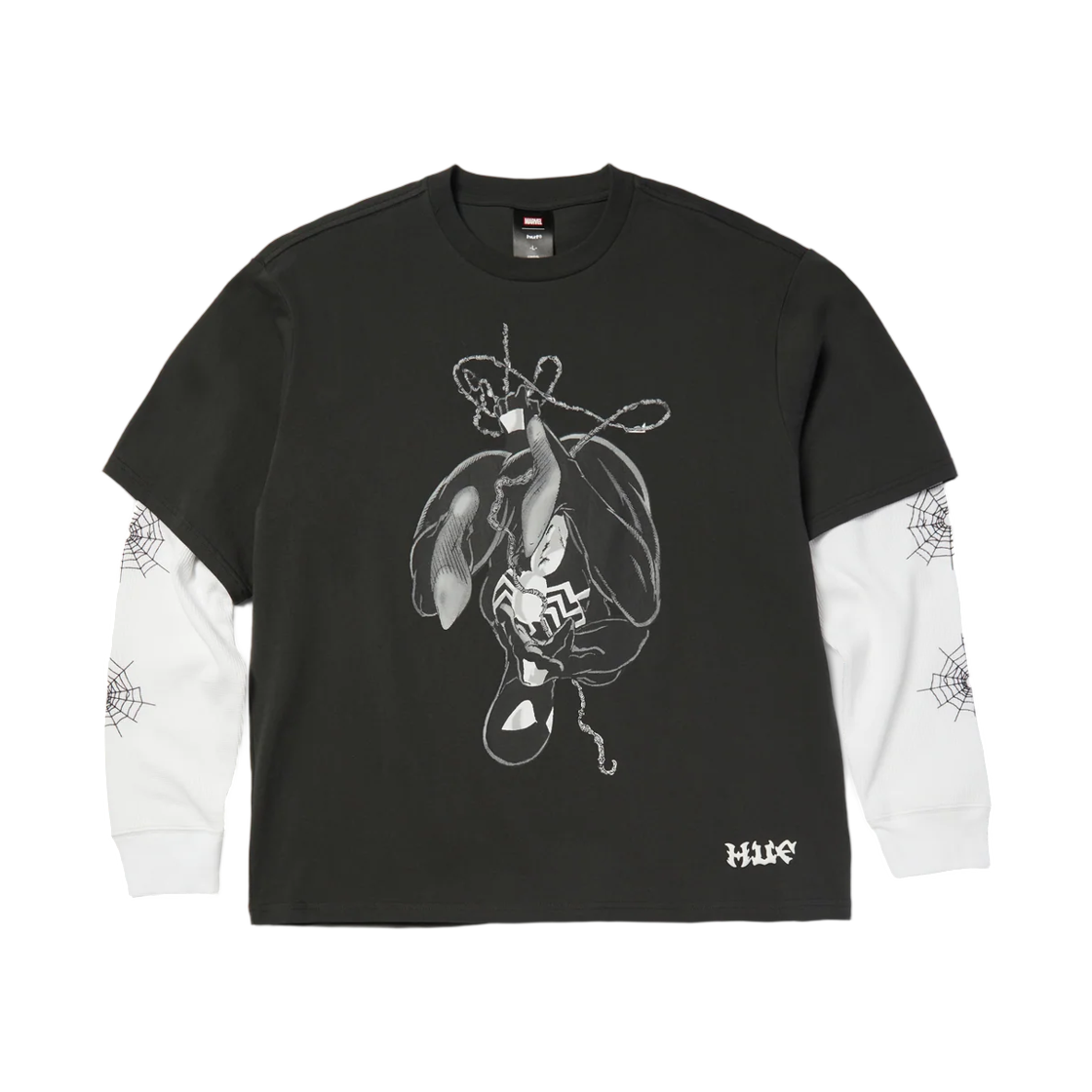 허프 x 스파이더 맨 웹 롱 슬리브 더블 레이어 탑 블랙(Huf x Spider Man Web Long Sleeve Double Layer Top Black)