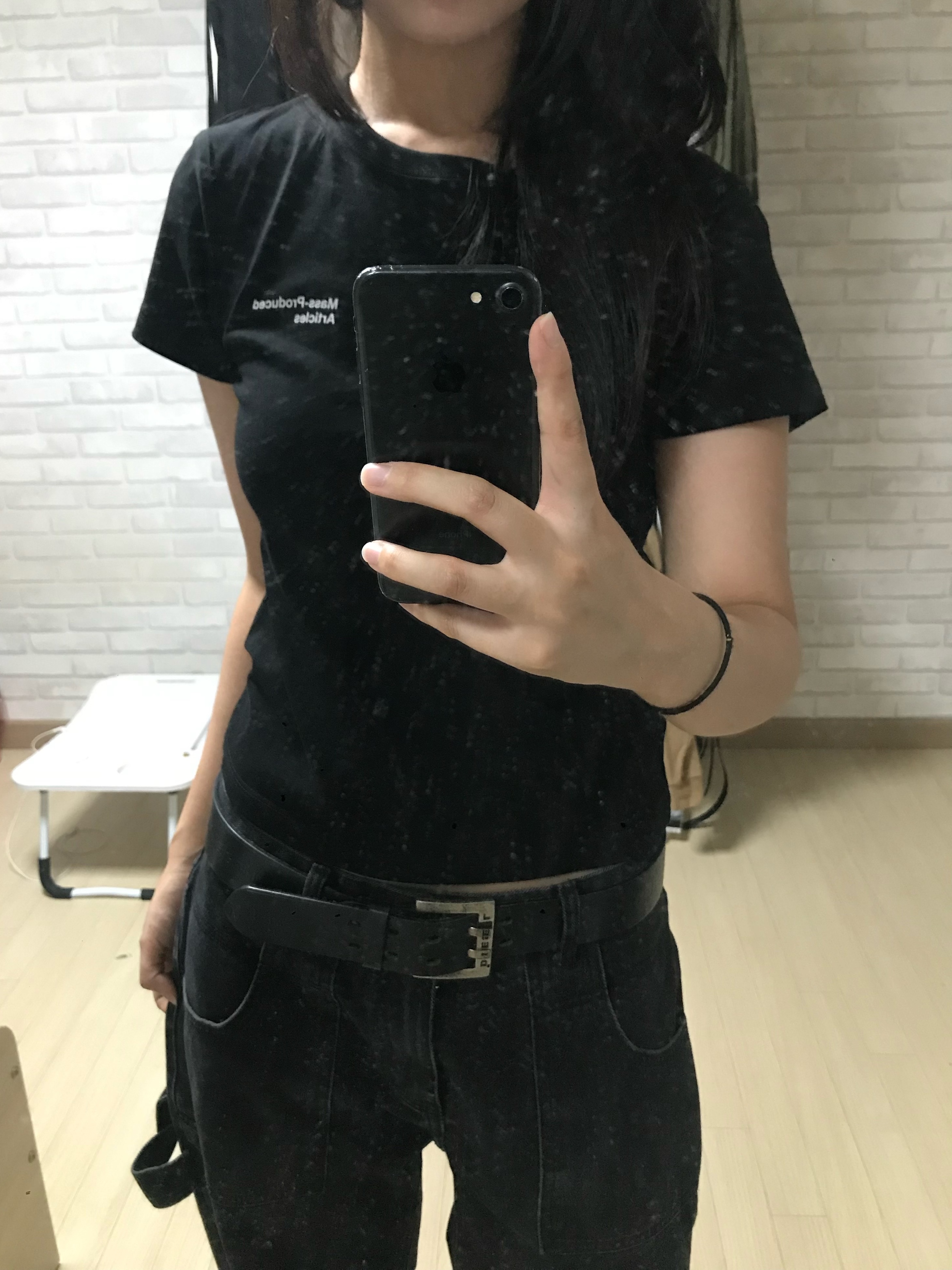 Plastic Product MPa Drift Denim Pants Grey, (W) Plastic Product MPa T-Shirt Black 착용 스타일 - 1