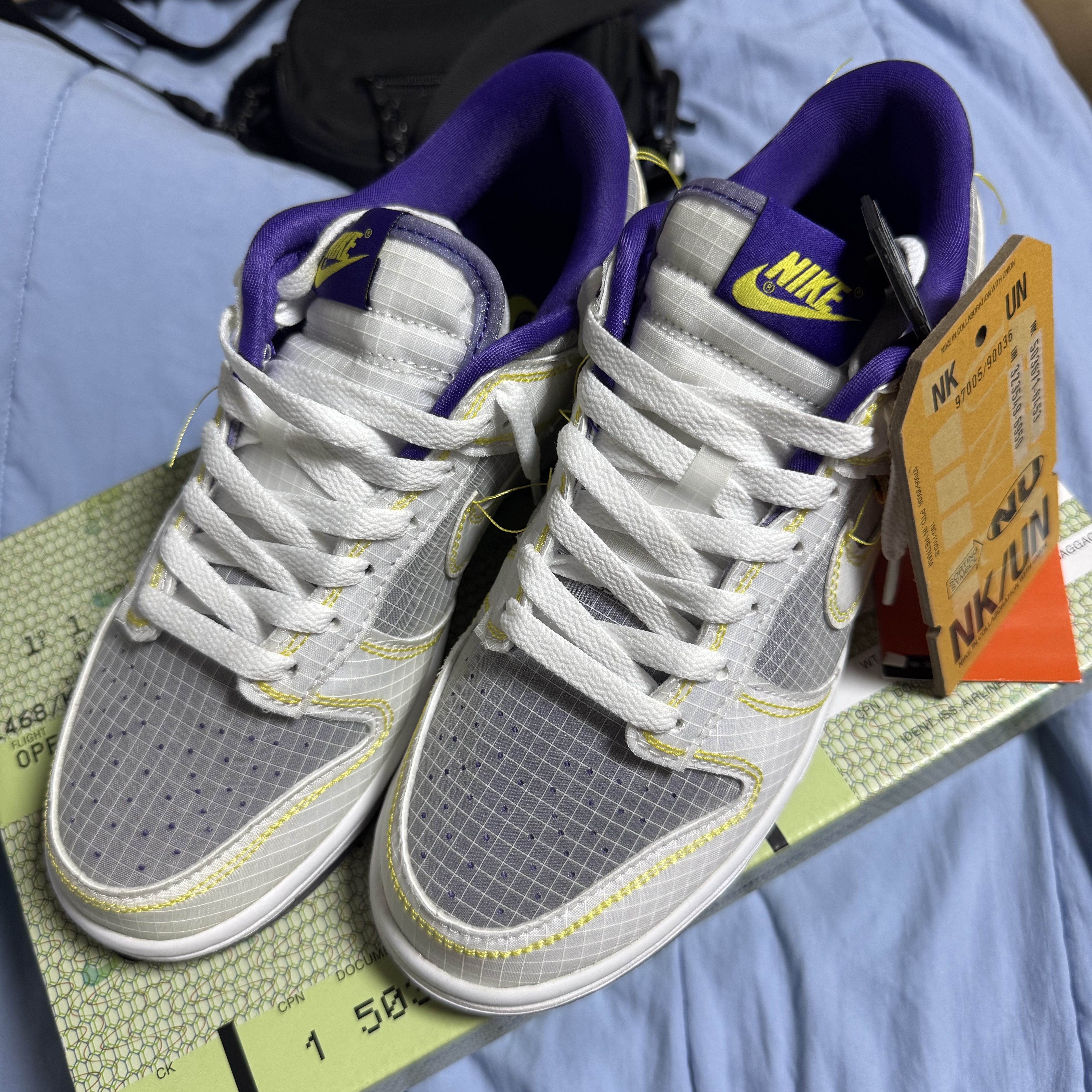 Nike x Union Dunk Low Passport Pack Court Purple White 착용 스타일 - 1