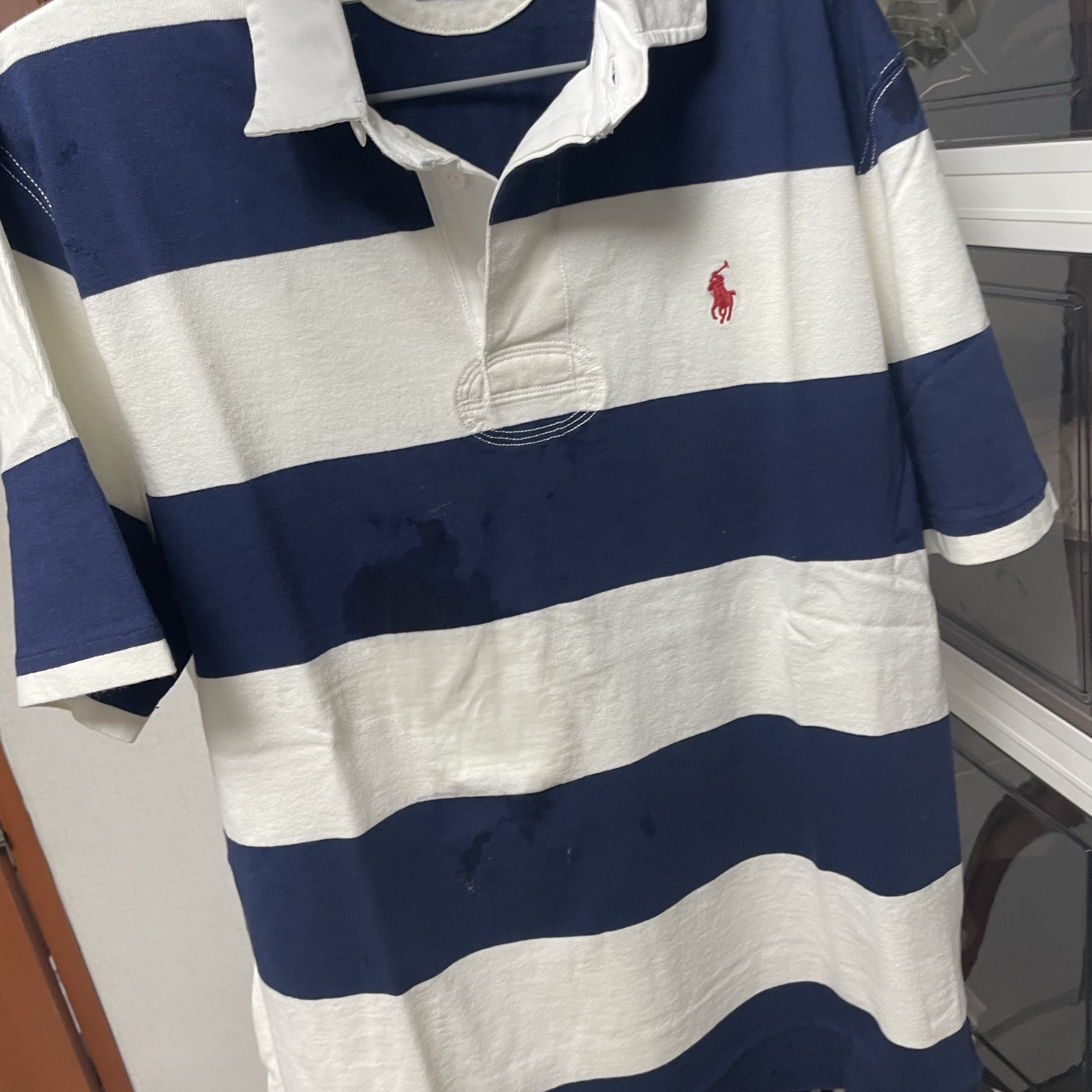 [10%적립] Polo Ralph Lauren Classic Fit Short Sleeve Rugby Shirt Dark Cobalt Deckwash White - 26SS 착용 스타일