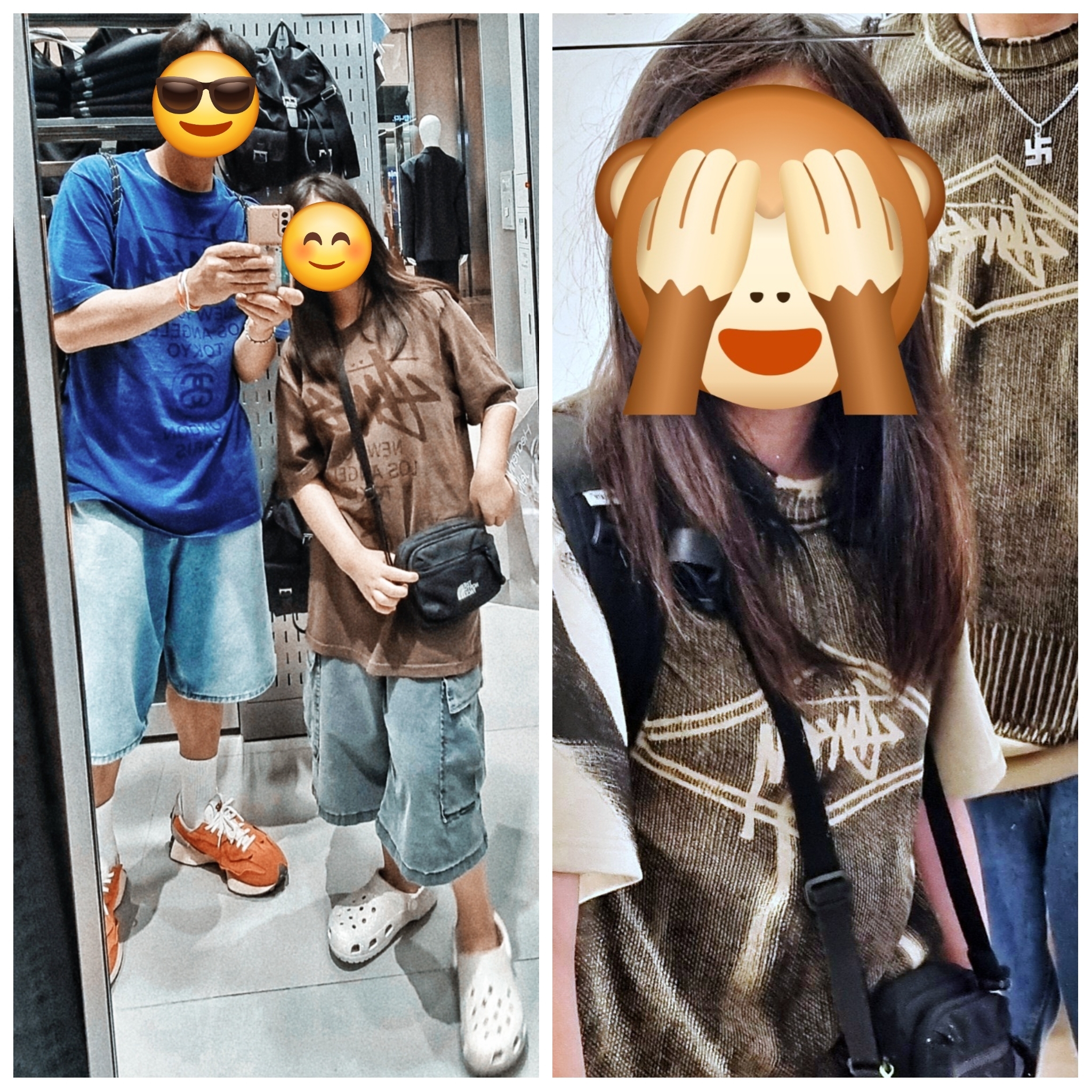 Stussy Sweater T-Shirt Khaki, Stussy World Tour T-Shirt Sun Faded Navy 착용 스타일
