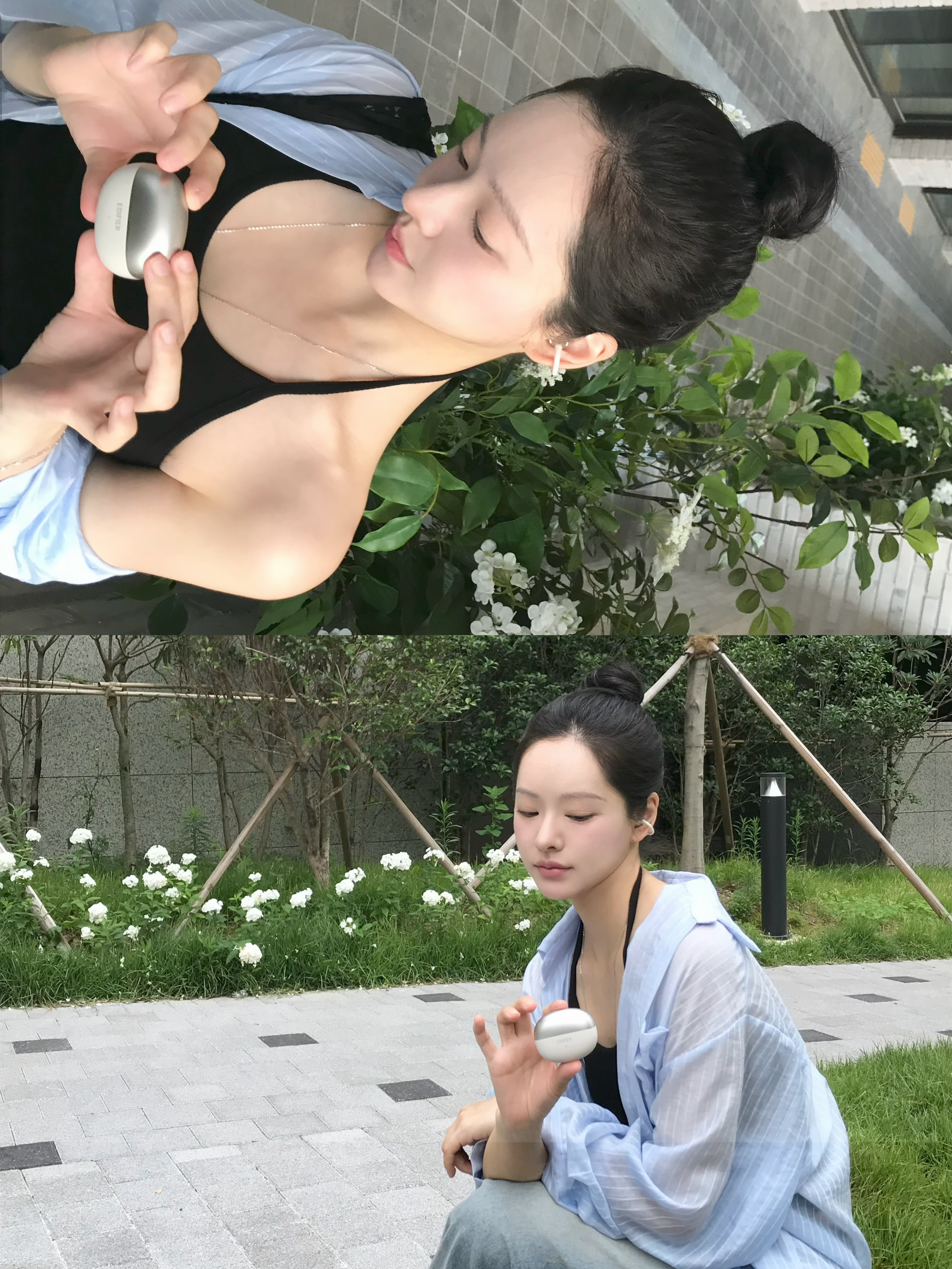 Edifier Comfo Bass Open-Ear Bluetooth Earbuds - Silver 착용 스타일 - 1