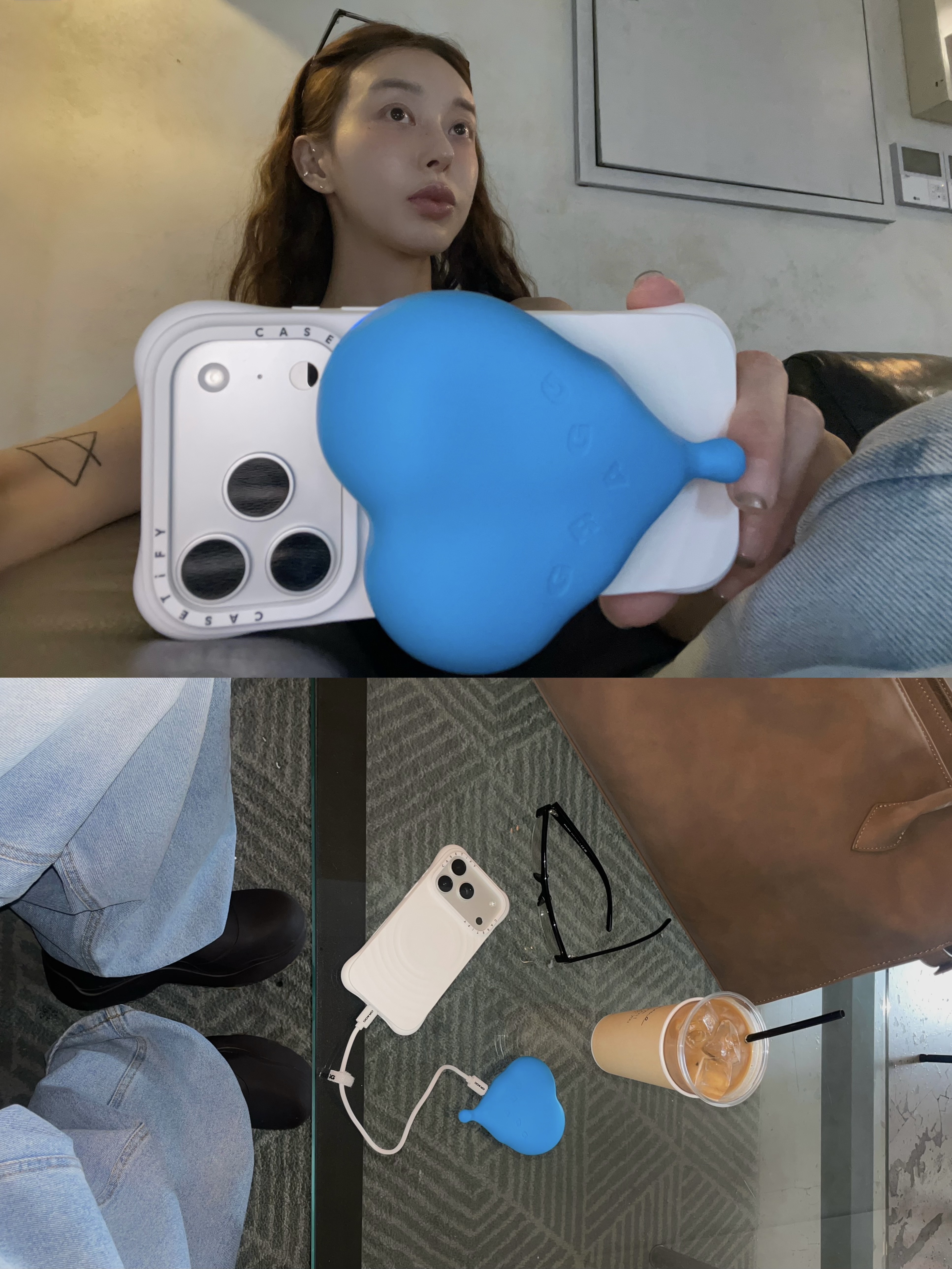 GRAGG MAGSAFE FLOW HEART BATTERY [9 COLOR], Casetify iPhone MagSafe Ripple Case White 착용 스타일 - 9