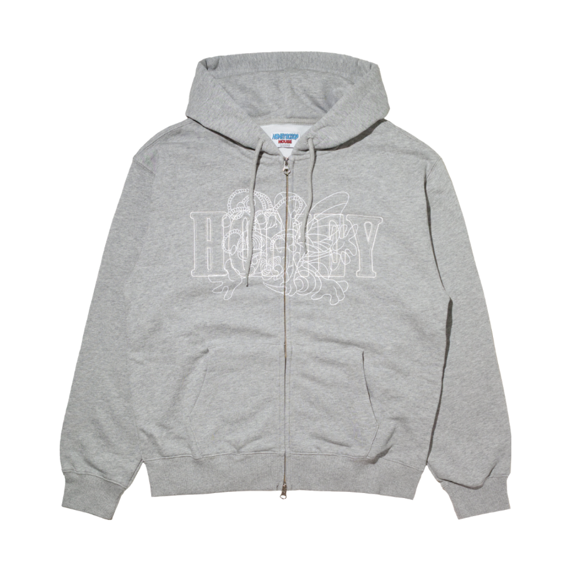 HSH26HD224GY Honey Scoop House 3Bees Zip Up Hooded Sweatshirt Grey