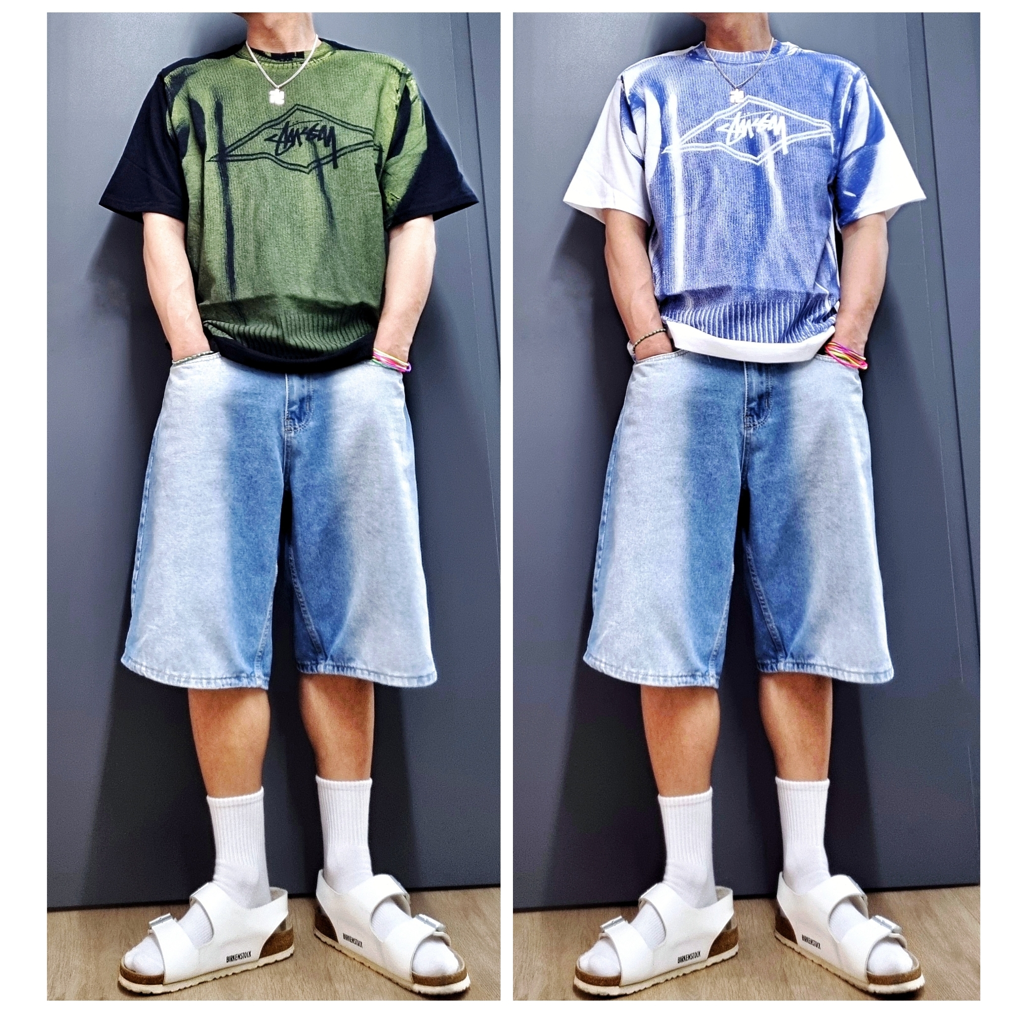 Stussy Sweater T-Shirt Black, Stussy Sweater T-Shirt White 착용 스타일 - 2
