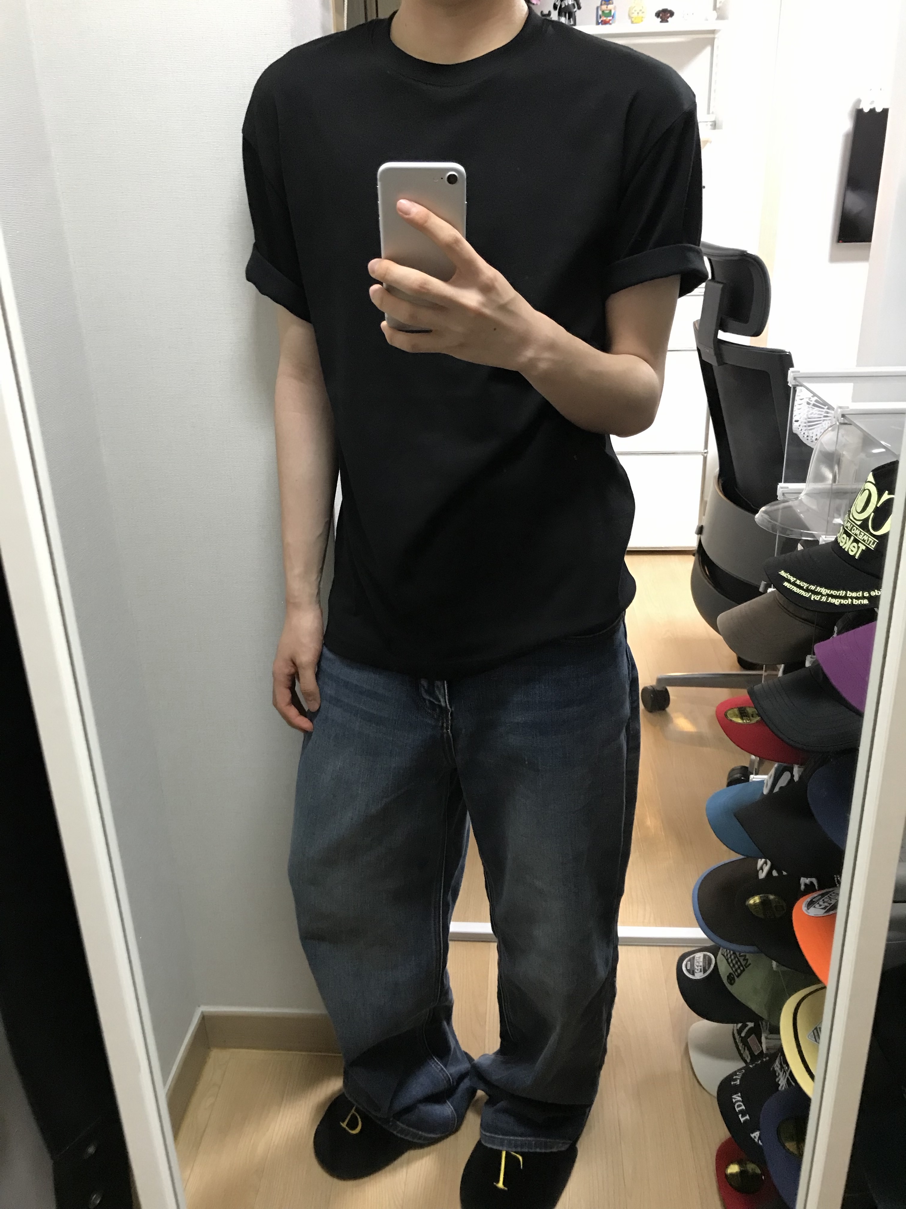 FRANKLY Velour Washable Home Office Shoes Black 착용 스타일