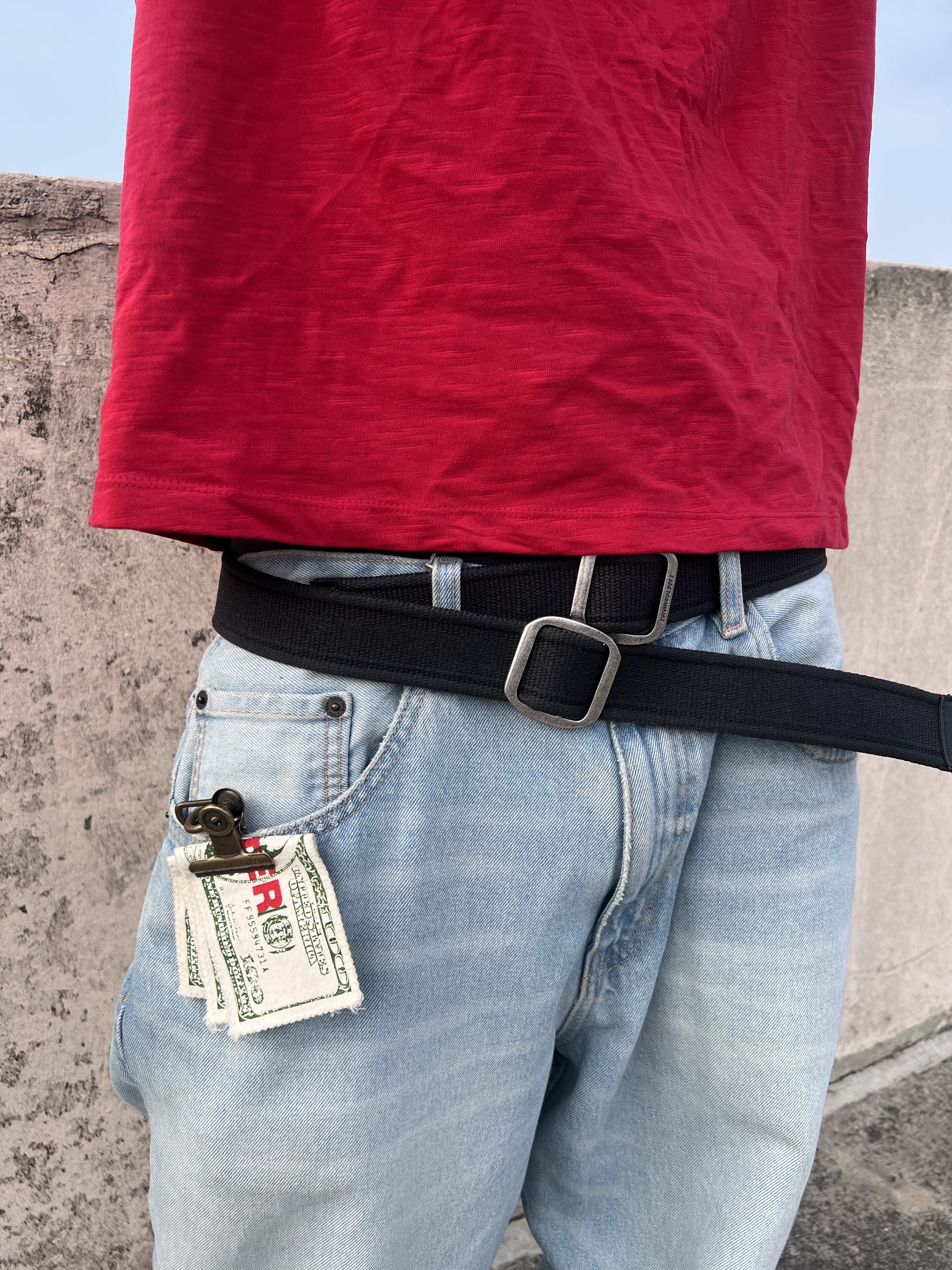 Farfromwhat Coated Double Buckle Woven Belt 착용 스타일 - 2