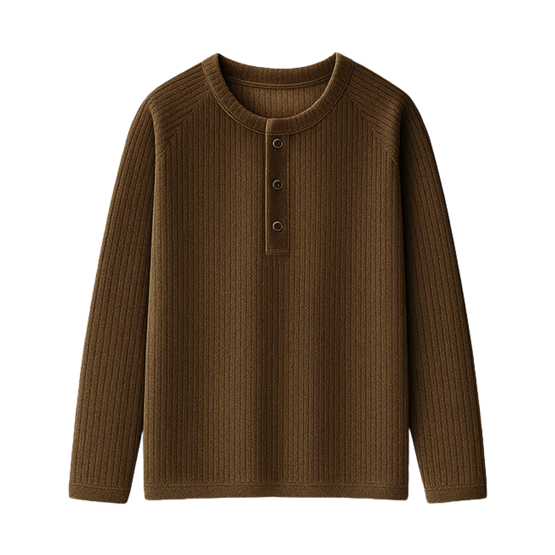 GC로벳 헨리넥 긴팔 티셔츠-브라운 GCLIP Henry Neck Velvet Ribbed Knit Long Sleeve T-Shirt Brown