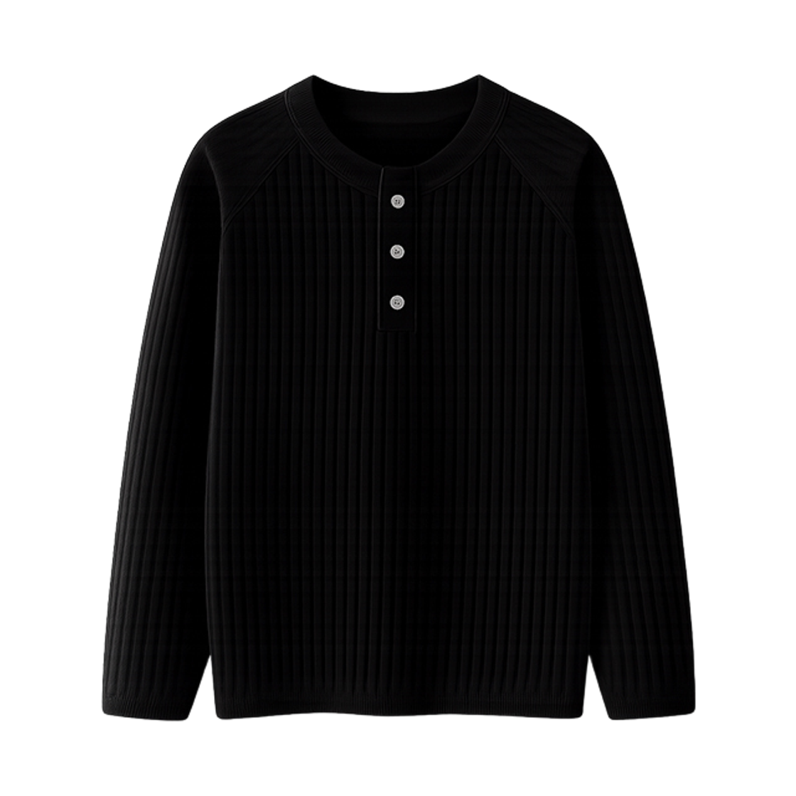 GC로벳 헨리넥 긴팔 티셔츠-블랙 GCLIP Henry Neck Velvet Ribbed Knit Long Sleeve T-Shirt Black