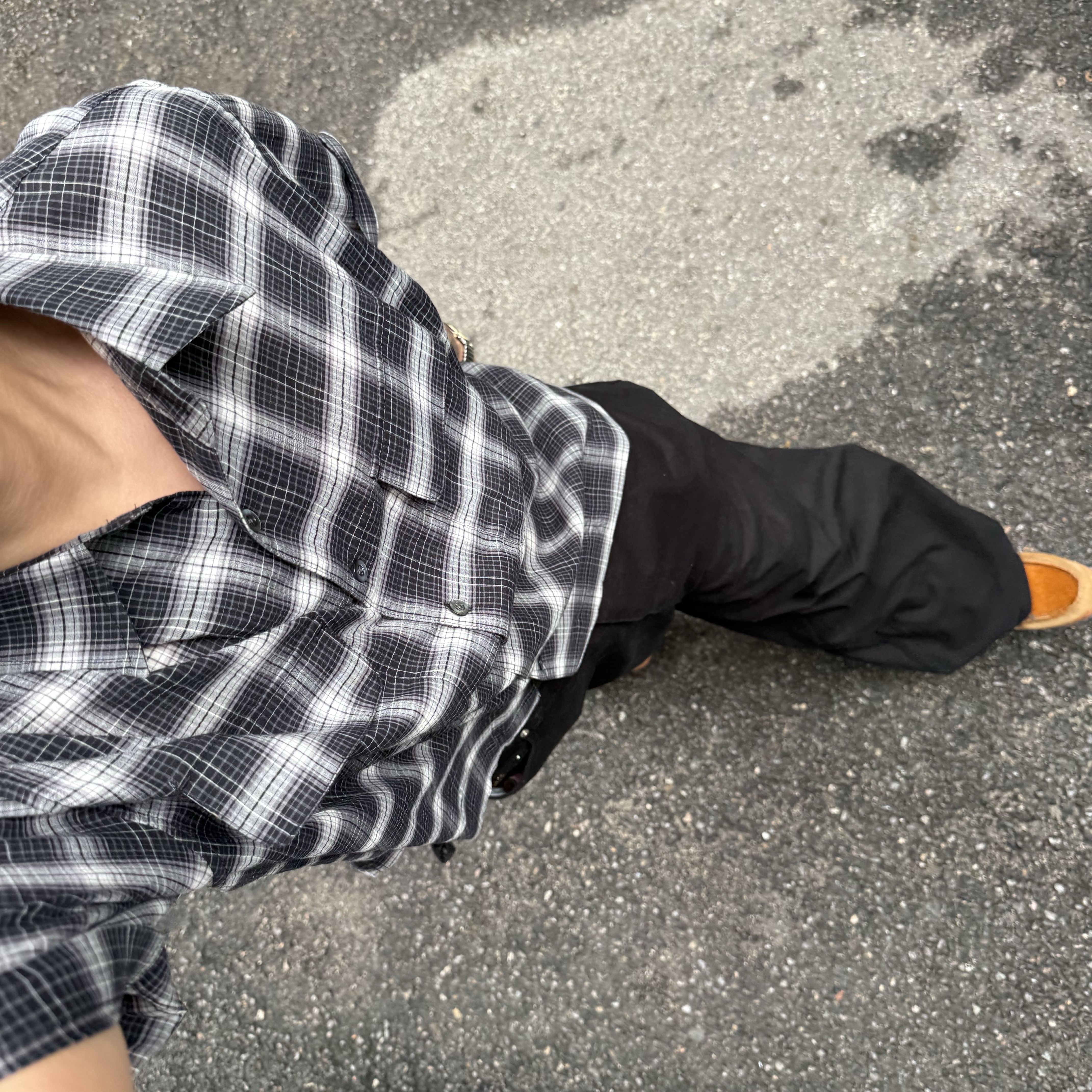 noun Crop Check Shirts Black 착용 스타일 - 2