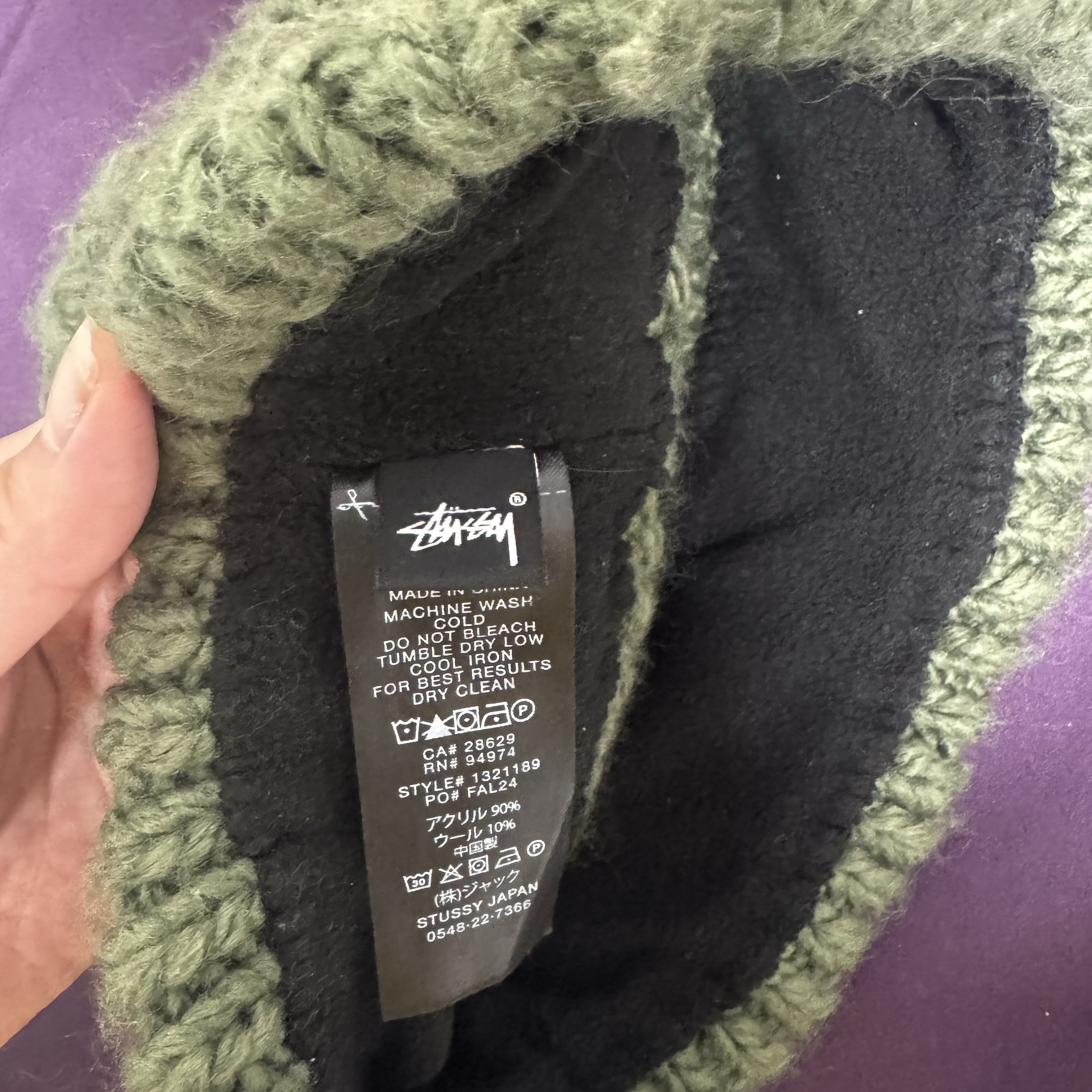 Stussy Skullcap Cable Knit Army 착용 스타일 - 2