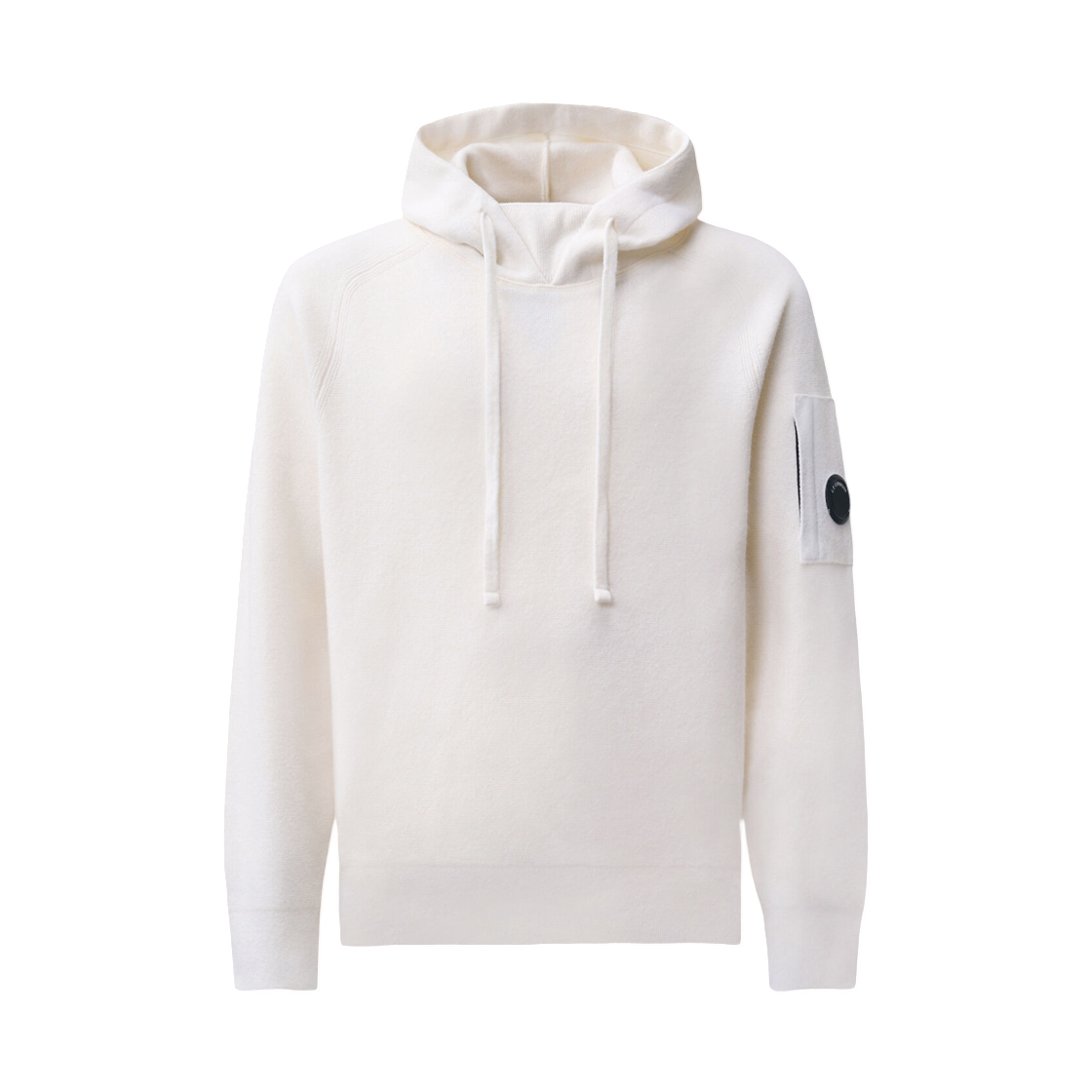 21CMKN098A110149A103 C.P. Company Lambswool Lens Knitted Hooded Sweater Gauze White - 26FW