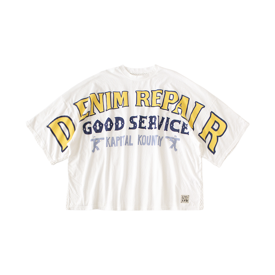 K2606SC220 Kapital 20 Tenjiku Katabira Huge T-Shirt Denim Repair Print White