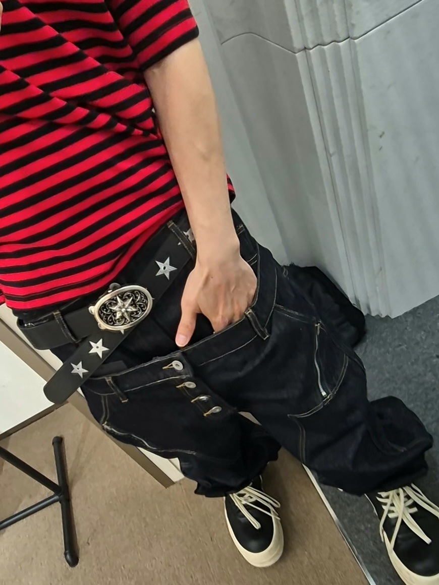 Rick Owens Mega Bumper Geobasket Black Milk, ROARINGRAD Layered D Nubuck Belt Black 착용 스타일 - 3