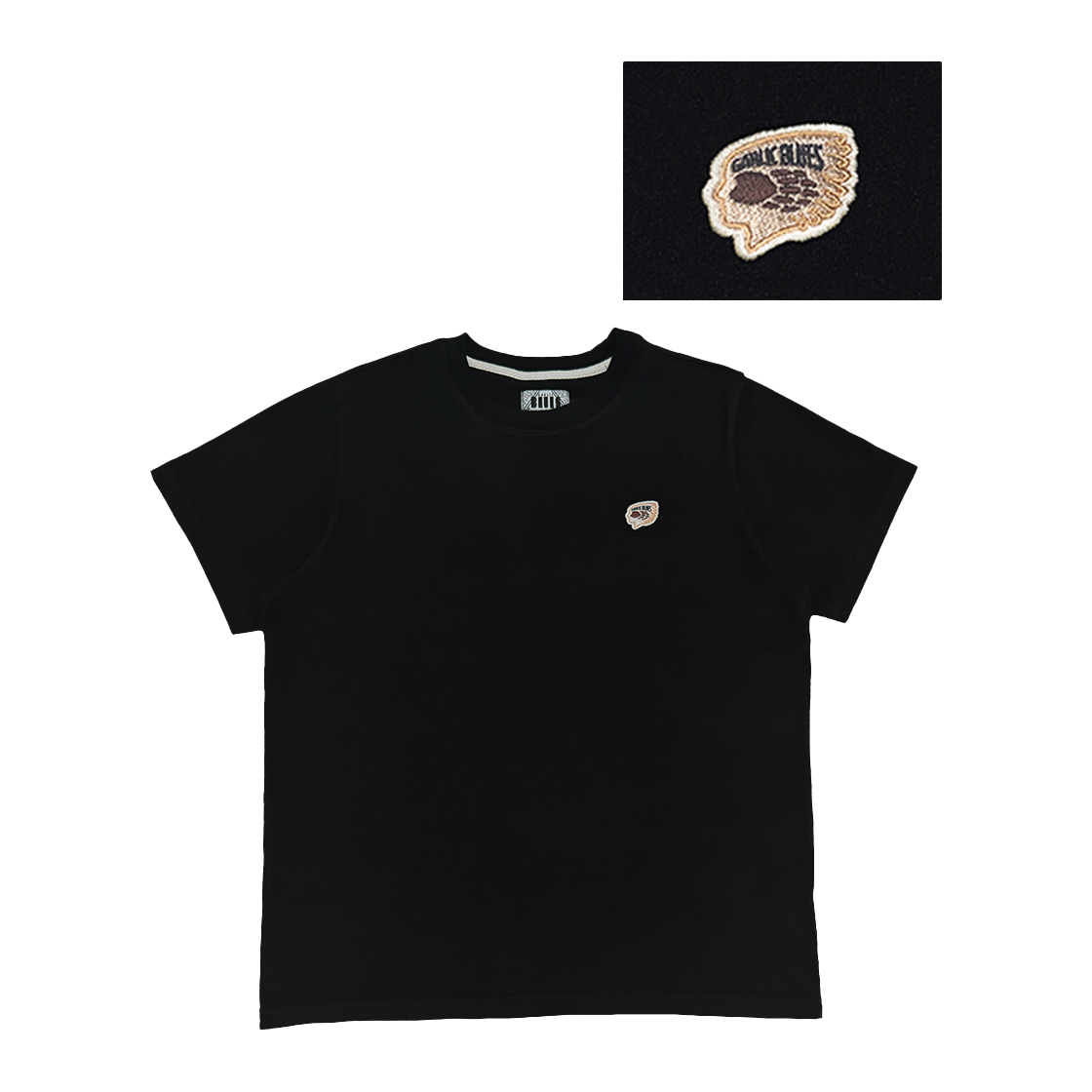 갈릭블루스 휴먼 X 풋프린트 아플리케 티셔츠 블랙(GARLICBLUES HUMAN X FOOTPRINT Appliqué T-Shirt Black)