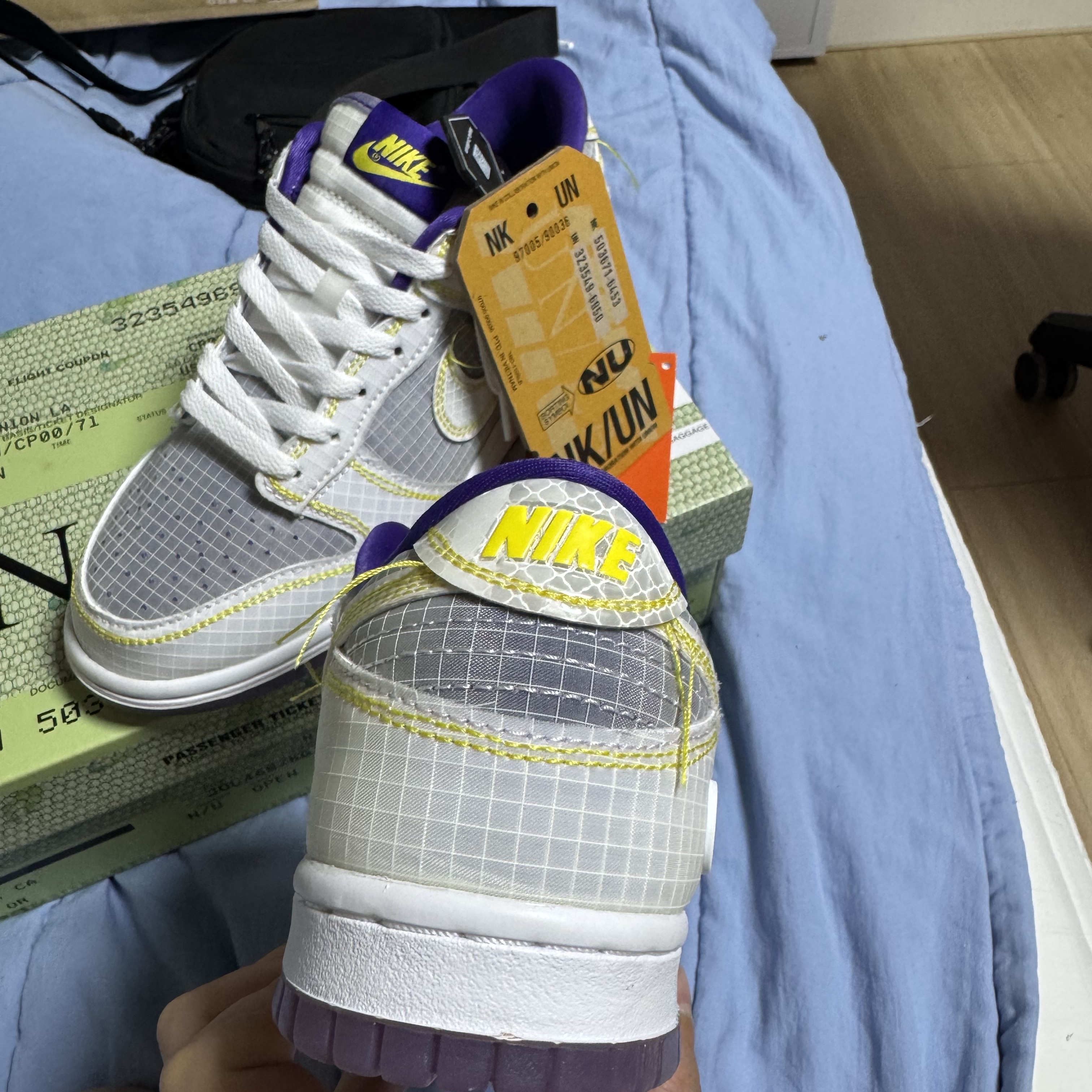 Nike x Union Dunk Low Passport Pack Court Purple White 착용 스타일 - 3
