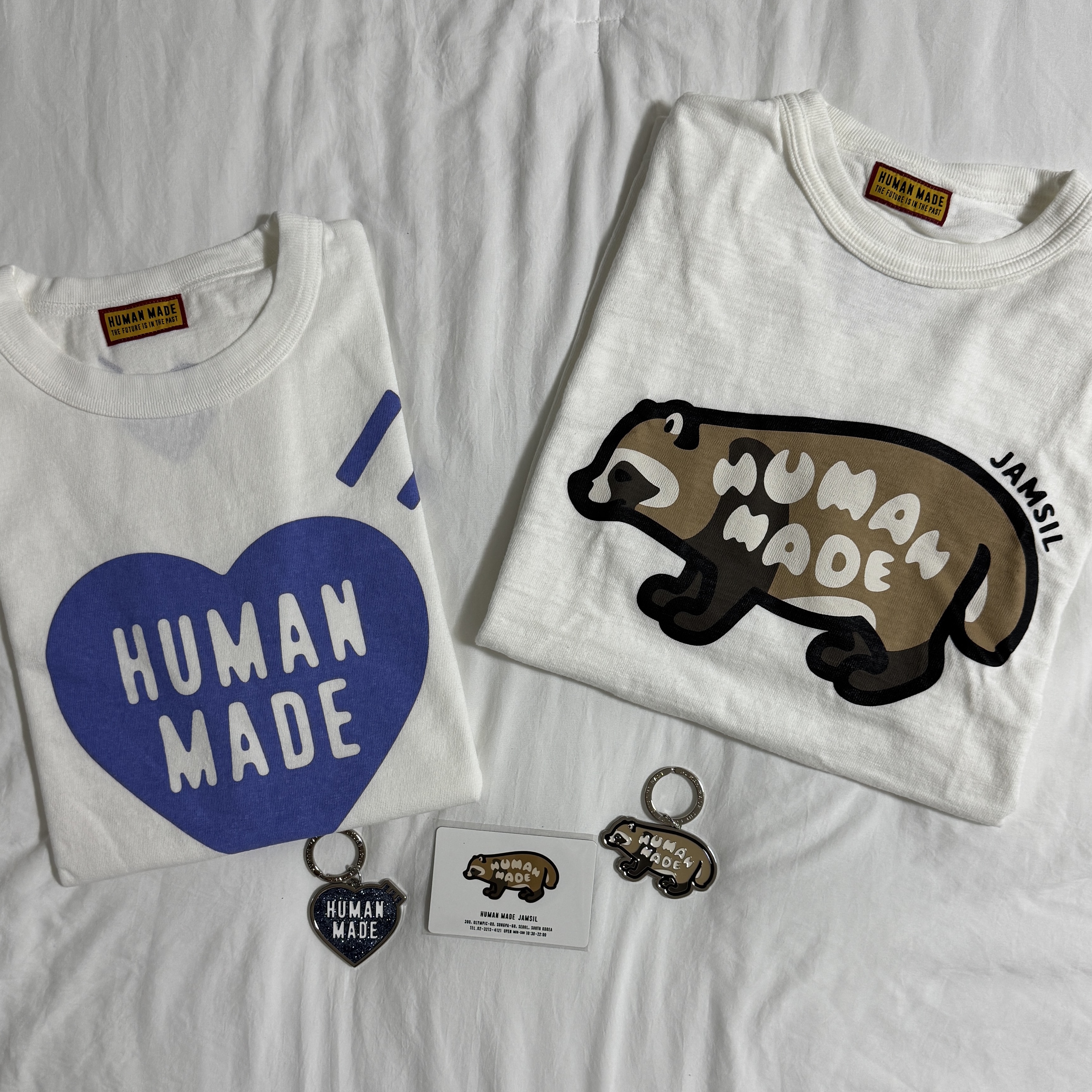 Human Made Animal Graphic T-Shirt Jamsil White, Human Made Animal Keyring Jamsil Silver 착용 스타일