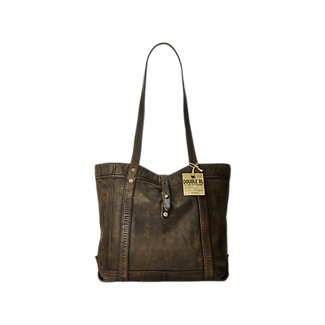 더블알엘 레더 토트 블랙 오버 브라운(Double RL Leather Tote Black Over Brown)