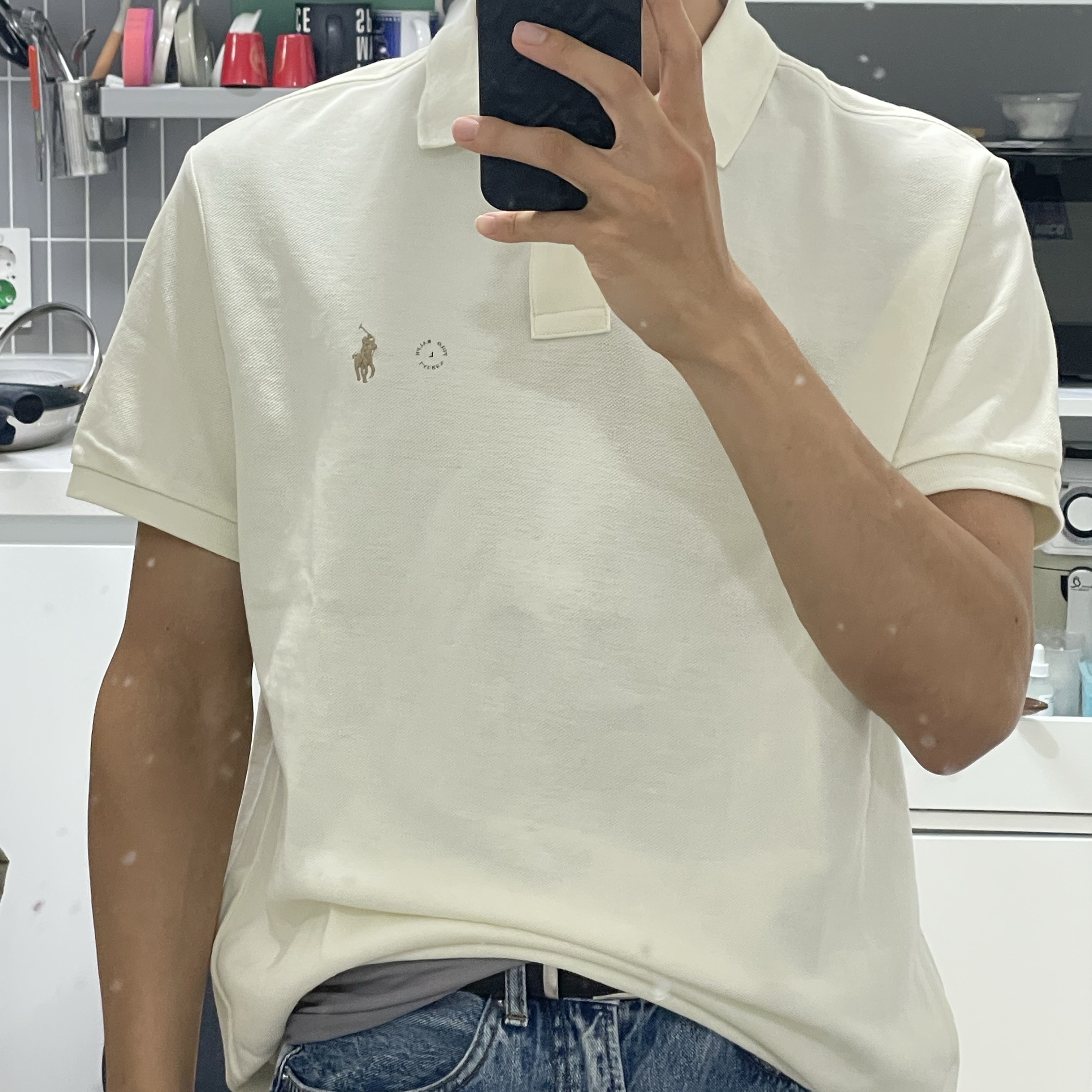 [10% 적립] Polo Ralph Lauren Custom Slim Fit Mesh Polo Shirt Parchment Cream - 26FW 착용 스타일