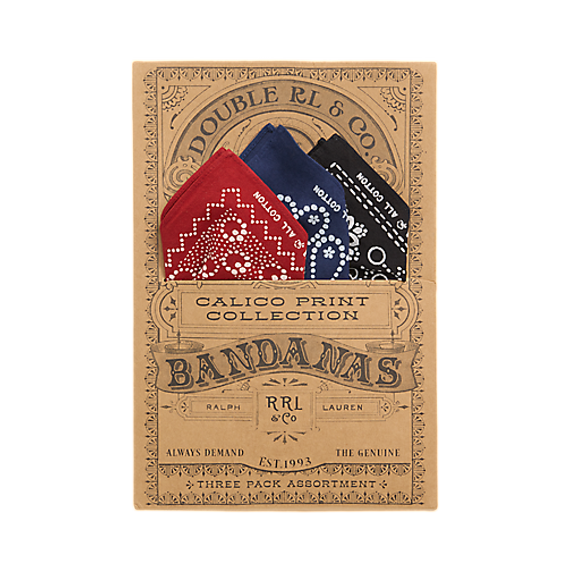 더블알엘 코튼 반다나 쓰리팩 레드 인디고 블랙 크림(Double RL Cotton Bandanna 3-Pack Red Indigo Black Cream)