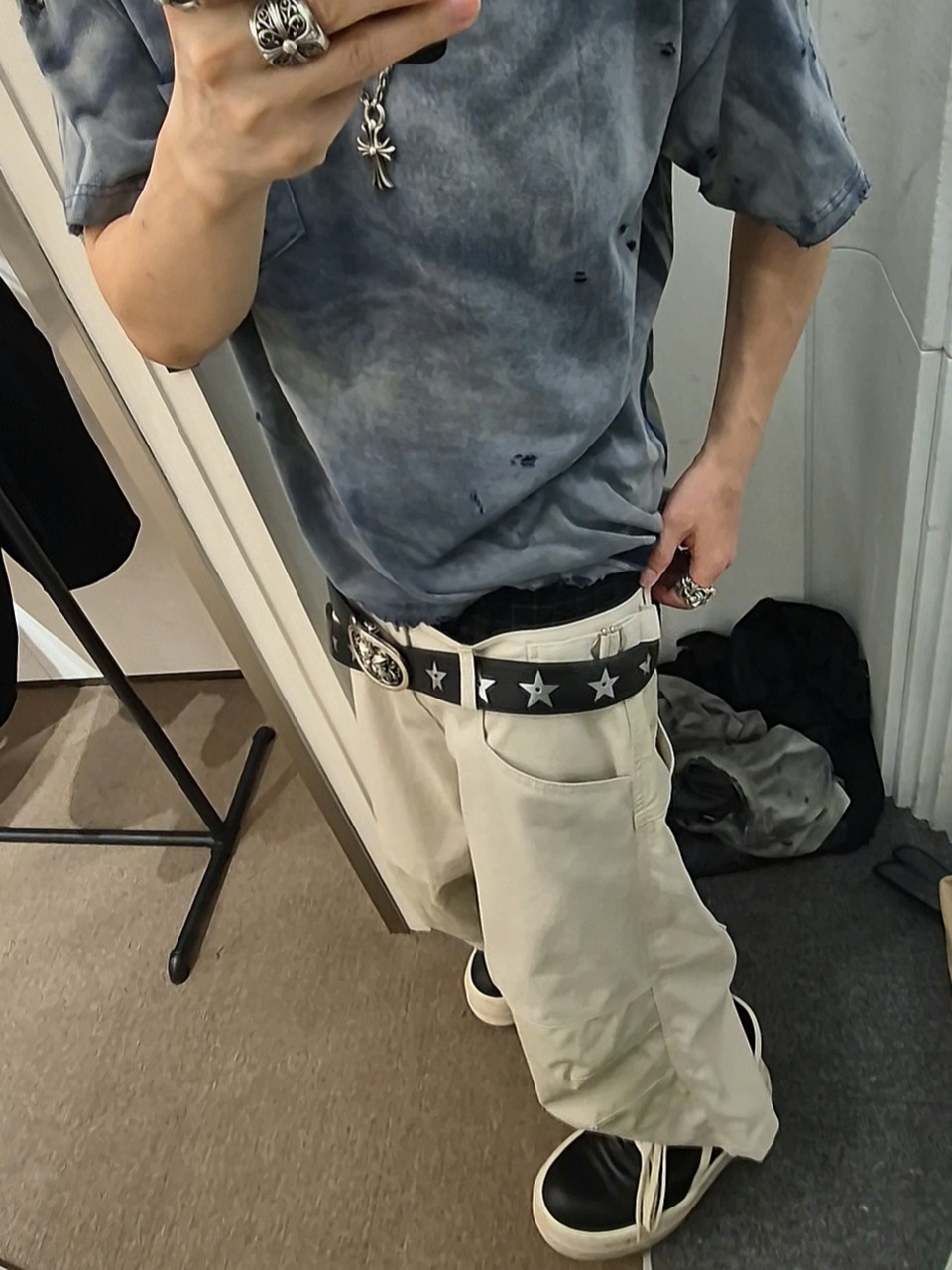 ROARINGRAD 26 Parachute Bermuda Pants Beige, Rick Owens Mega Bumper Geobasket Black Milk 착용 스타일 - 3