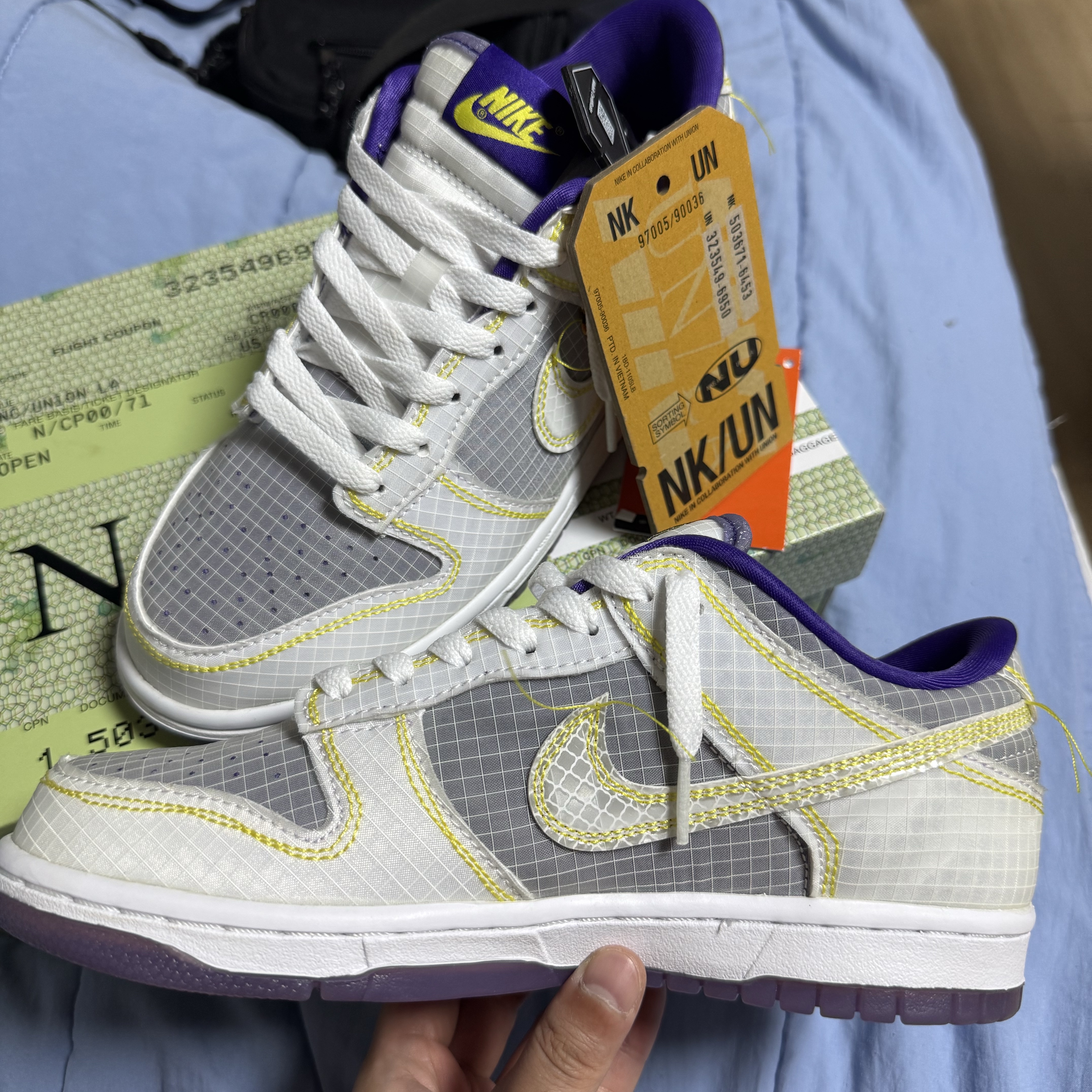 Nike x Union Dunk Low Passport Pack Court Purple White 착용 스타일 - 4