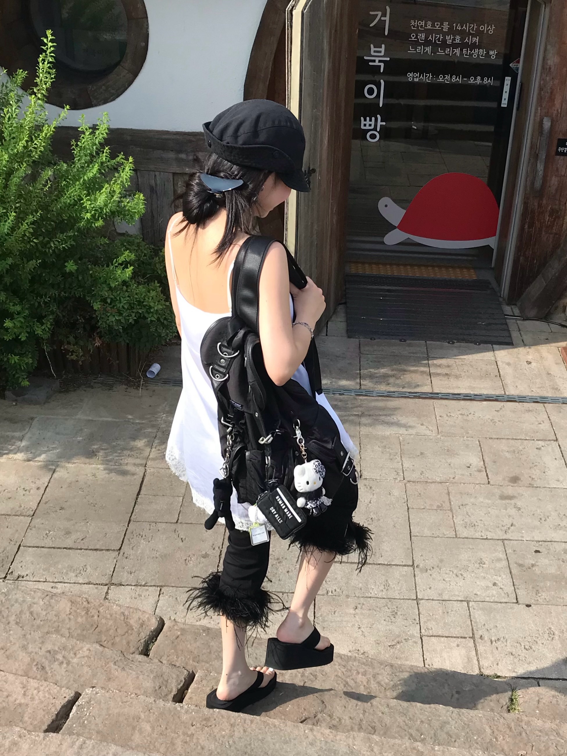 베이컨트 아카이브 포포 스트랩 백팩 블랙, 휴먼 메이드 밀리터리 카드 케이스 블랙 착용 스타일 - 2