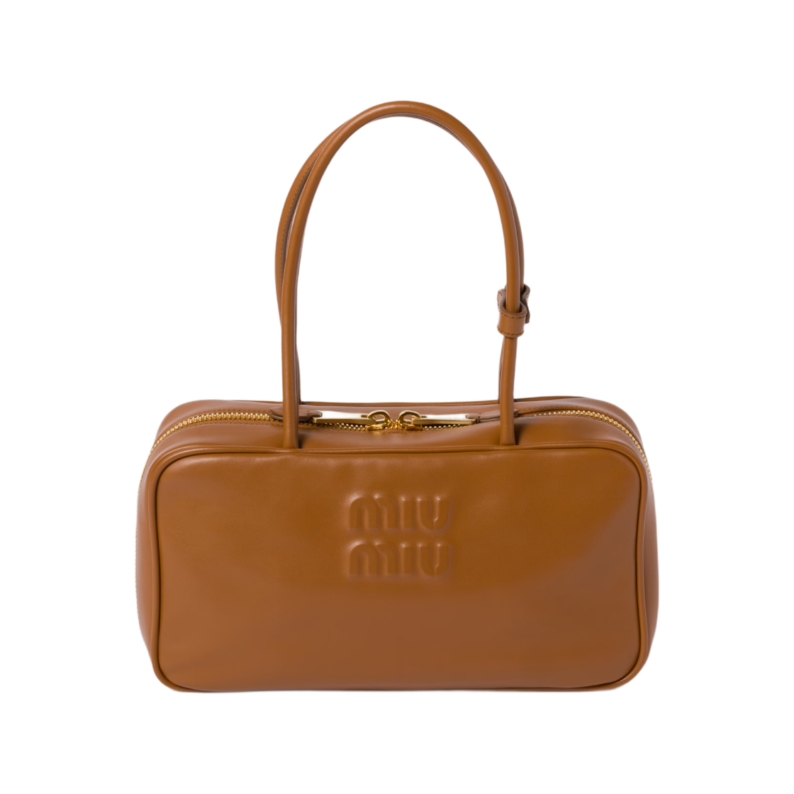 5BB172-2CRW-F0046-OOO Miu Miu Beau Leather Top Handle Bag Cognac