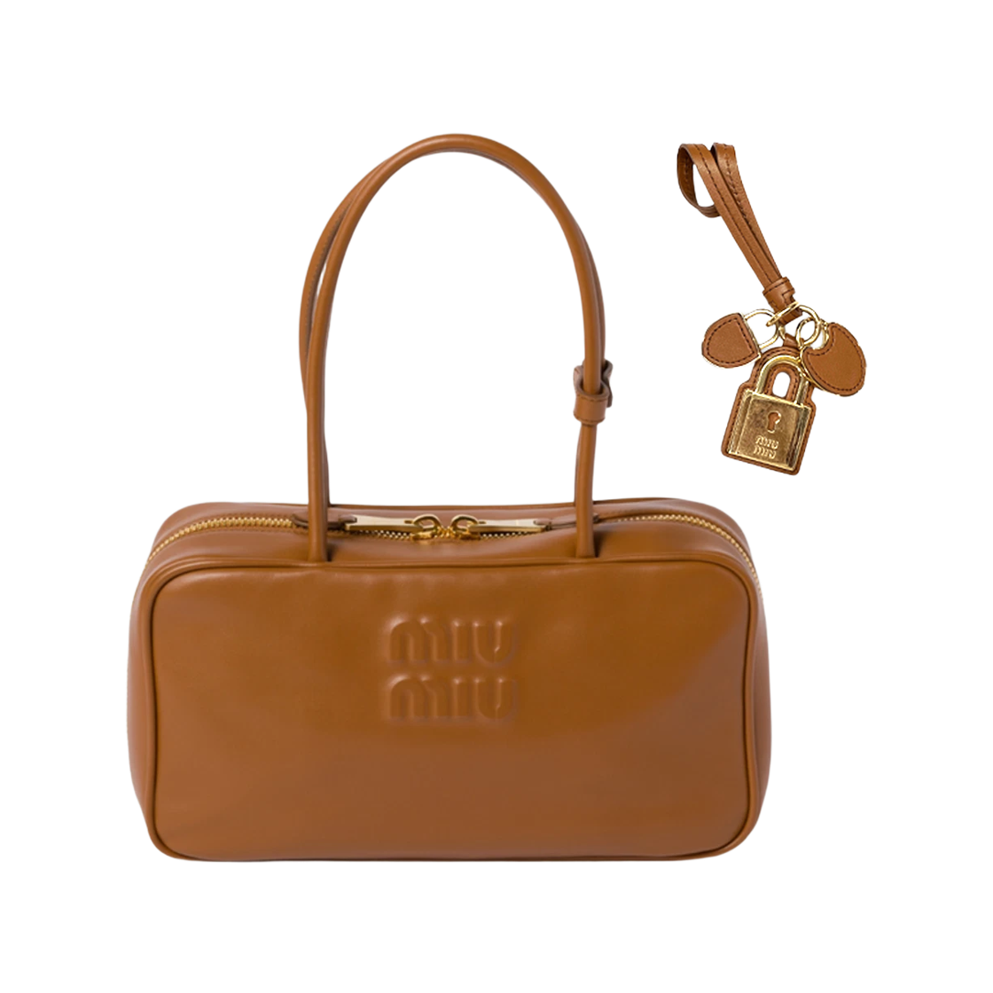 5BB172-2CRW-F0046-OTO Miu Miu Beau Leather Top Handle Bag Cognac