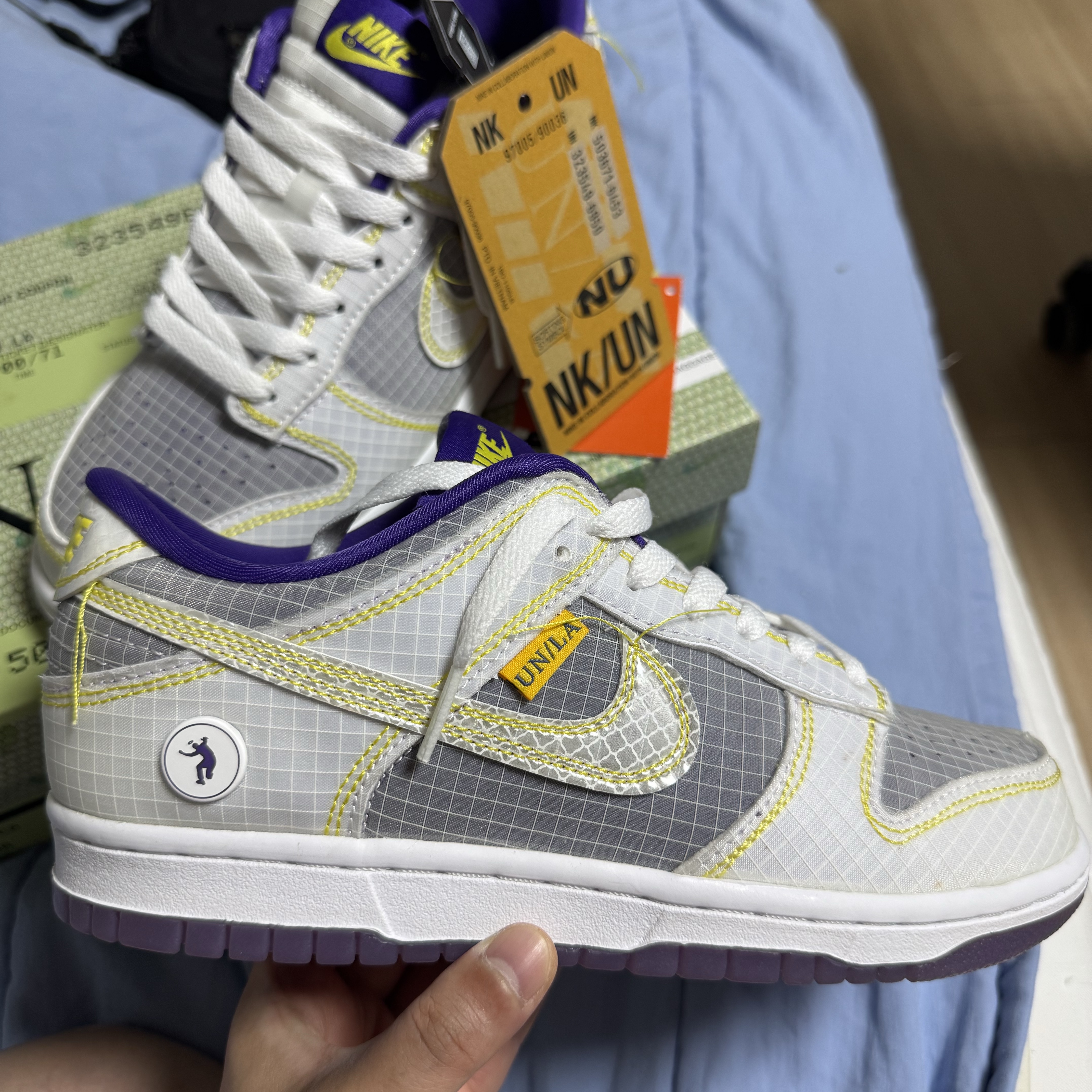 Nike x Union Dunk Low Passport Pack Court Purple White 착용 스타일 - 2