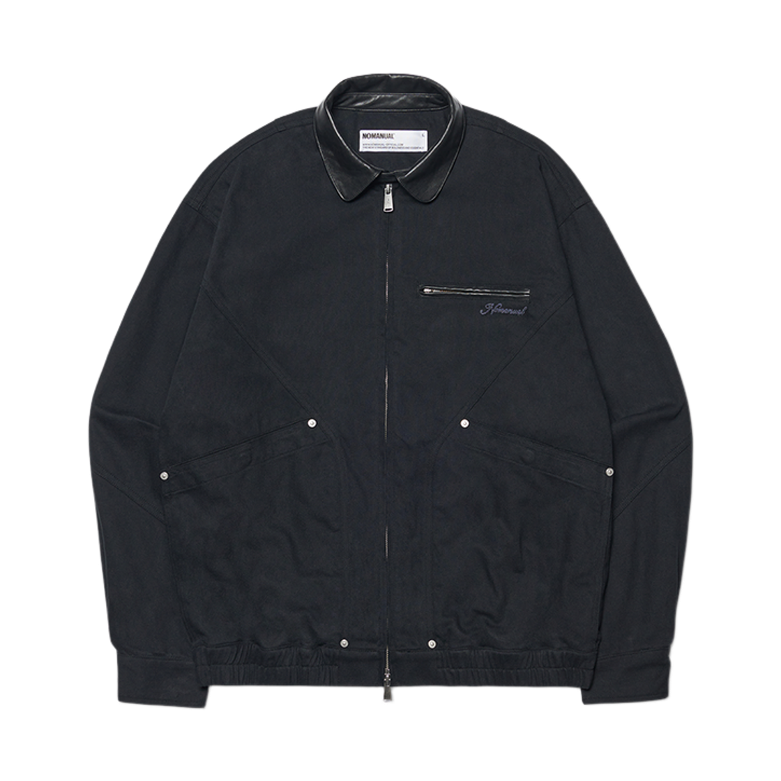 NMWF52JK08WBK NOMANUAL Vintage Leather Collar Work Jacket Washed Black