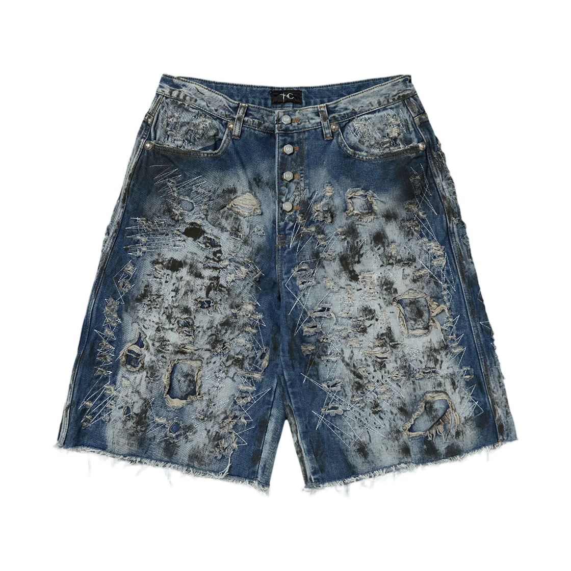 - Thug Club Hard Washed Destroyed Denim Shorts Blue