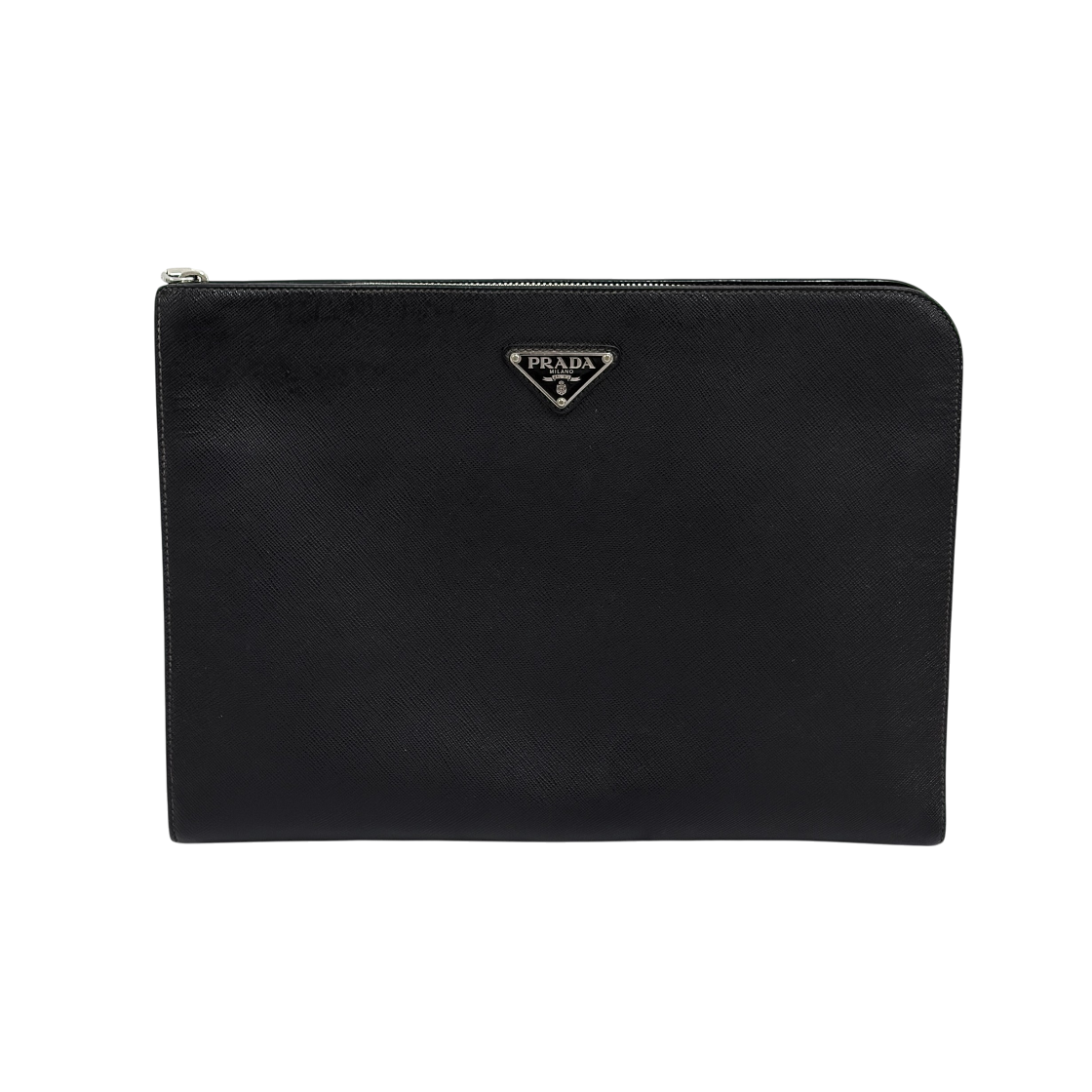 ITN3AFDEK5BI Prada Saffiano Triangle Logo Clutch Bag Black 2VN003