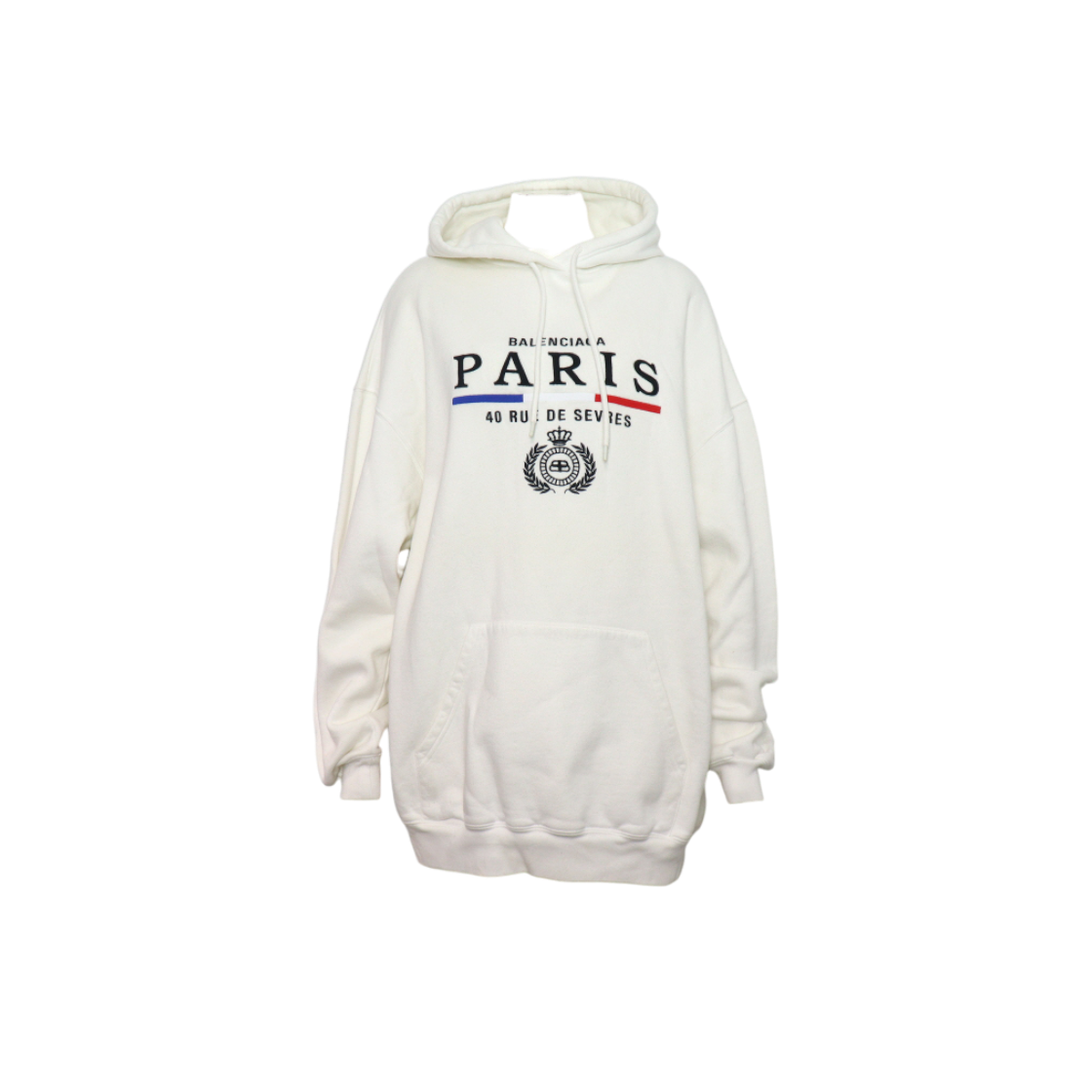 IT523GQOIHFK Balenciaga White Cotton Paris Flag Embroidered Hoodie