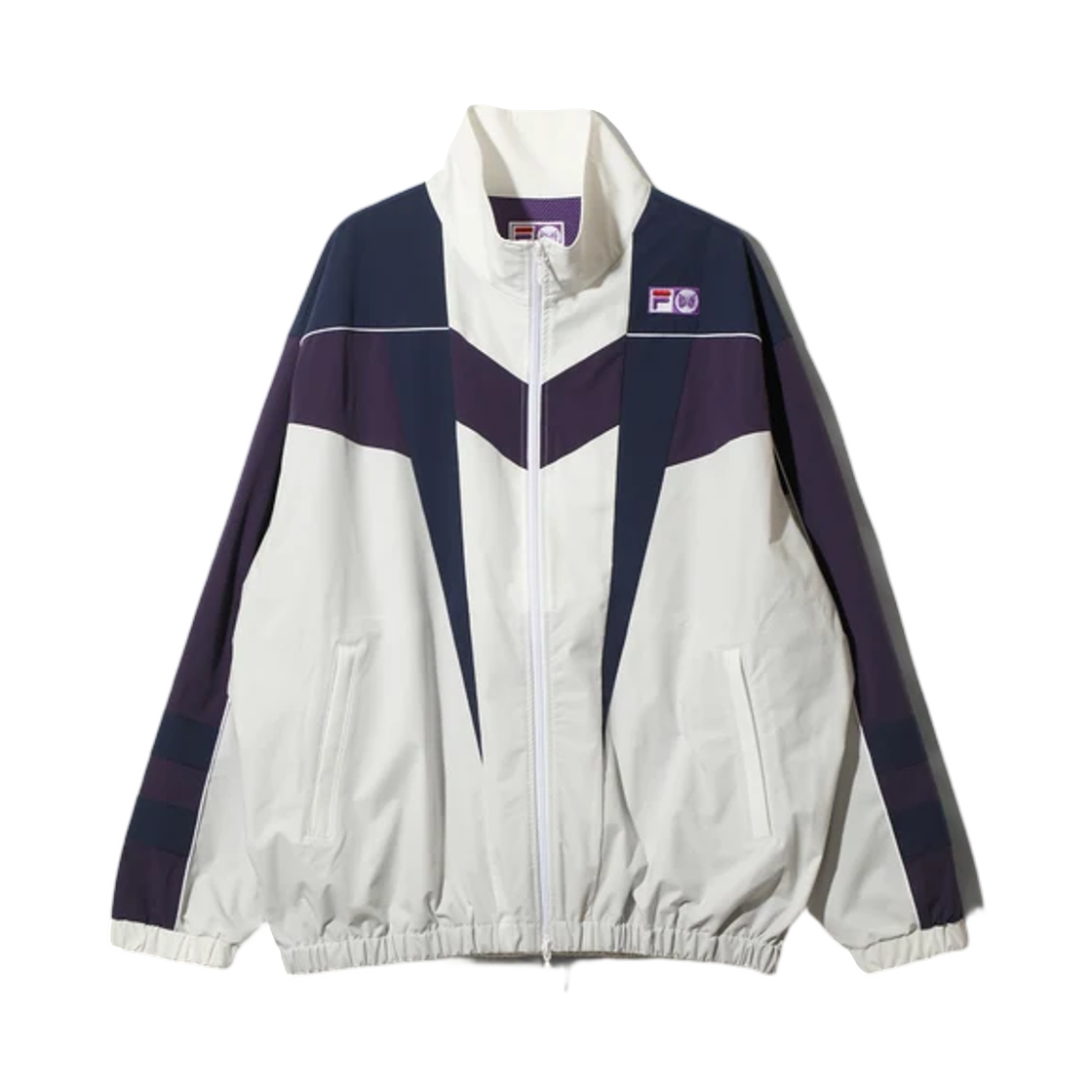 니들스 x 휠라 스타 컷 오버사이즈 윈드브레이커 화이트 네이비 퍼플(Needles x Fila Star Cut Oversized Windbreaker White Navy Purple)