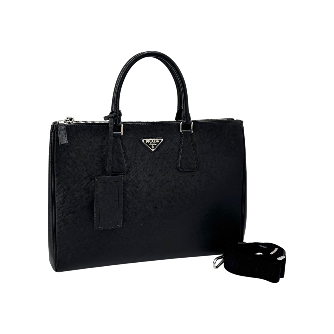 ITIEET5SSMBC Prada Saffiano Triangle Logo Briefcase Tote Bag Black