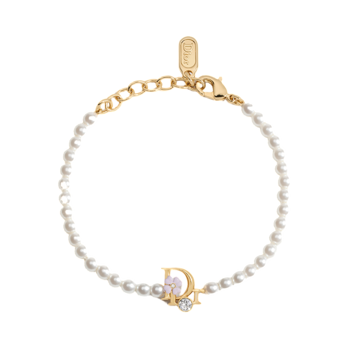 B3553WOMLQ-D216 (W) Dior Precious Clover Bracelet Gold Finish Metal Resin Pearls Crystals & Lacquer Gold White Pink