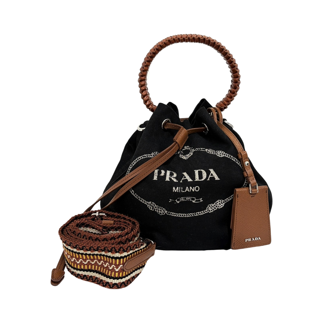ITMVJHM9LFT5 Prada Canvas Kanapa Bucket Crossbody Bag Black