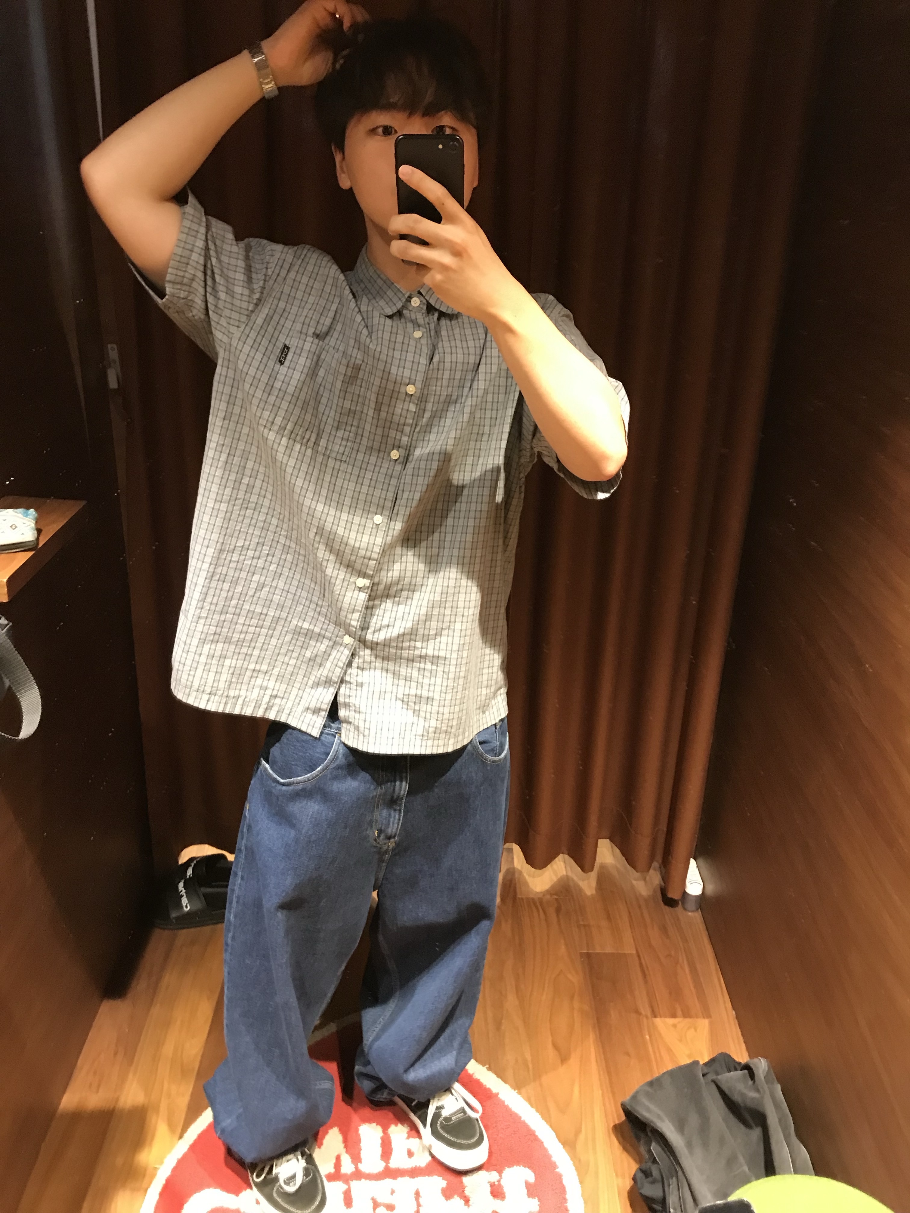 칼하트 WIP 브랜돈 팬츠 블루 스톤 워시드 착용 스타일 - 2