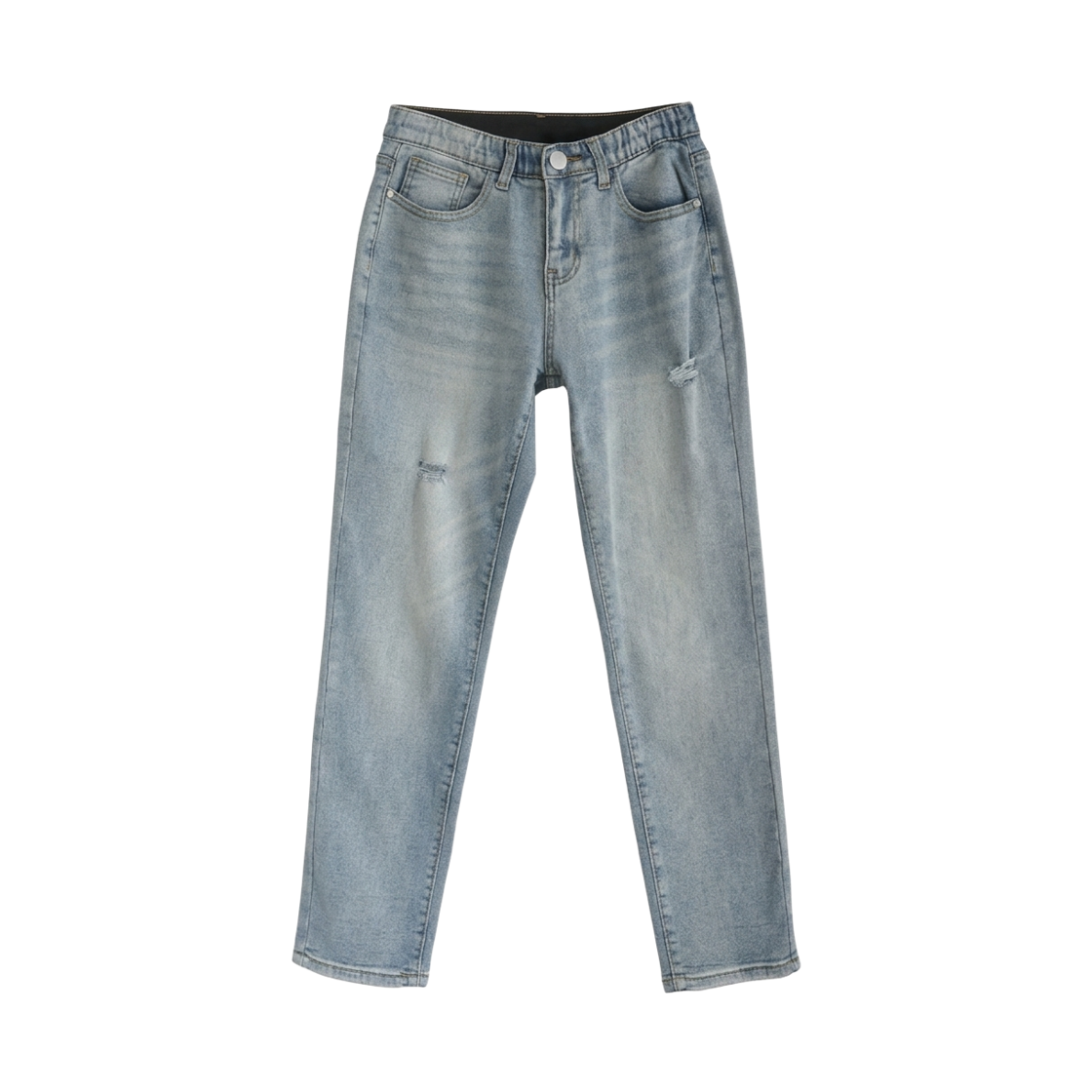 GW3714 GCLIP Warm Fleece Secret Banding Loose-Fit Straight Denim Pants