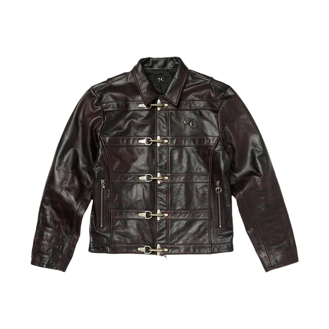 - Thug Club Red Washed Bio Soldier Leather Jacket Black