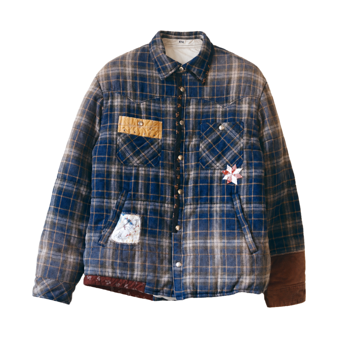 코키 빈티지 이펙트 체크 푸퍼 자켓 블루 - 26FW(Khoki Vintage Effect Checked Puffer Jacket Blue - 26FW)