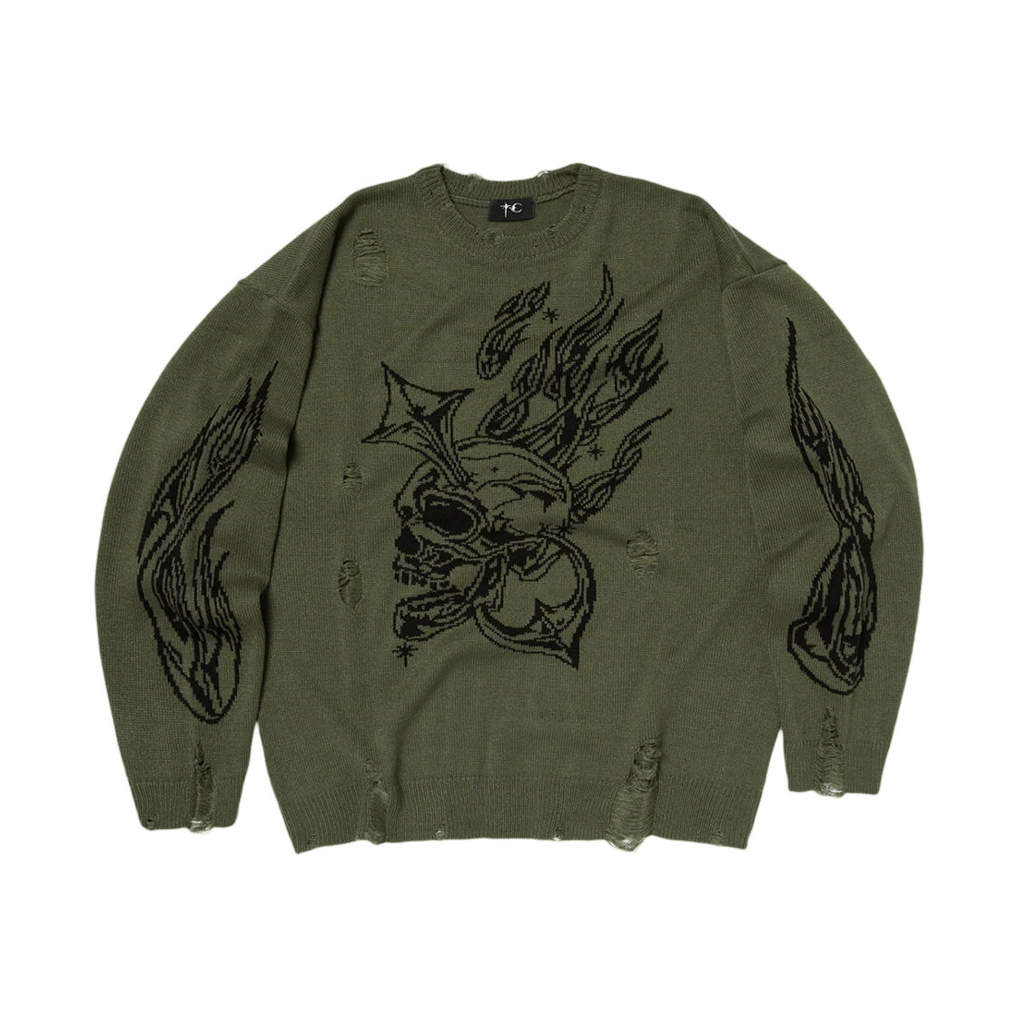- Thug Club TC Chrome Skull Knit Sweater Khaki