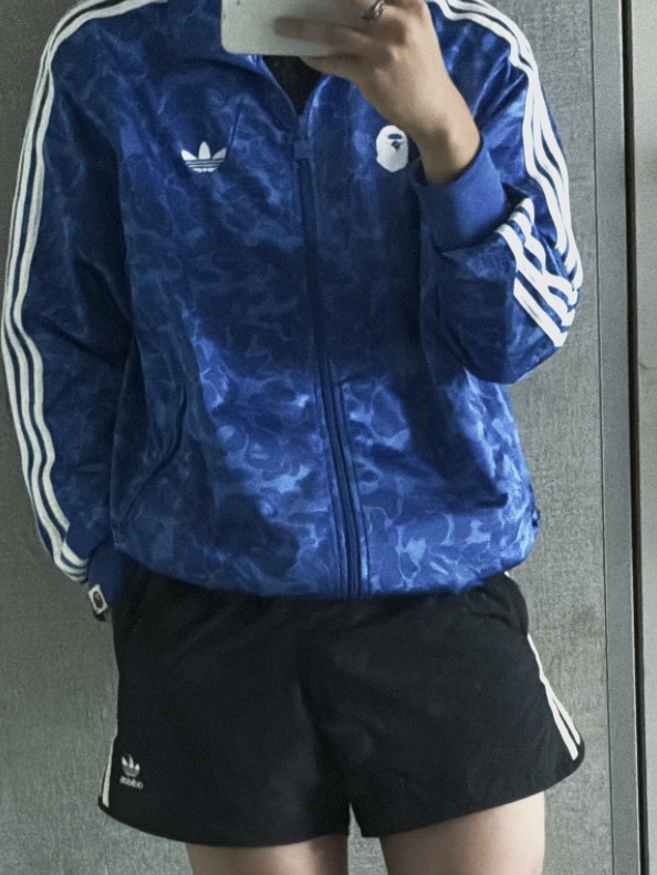 Adidas x BAPE Allover Print Track Top Blue - US Sizing 착용 스타일 - 1
