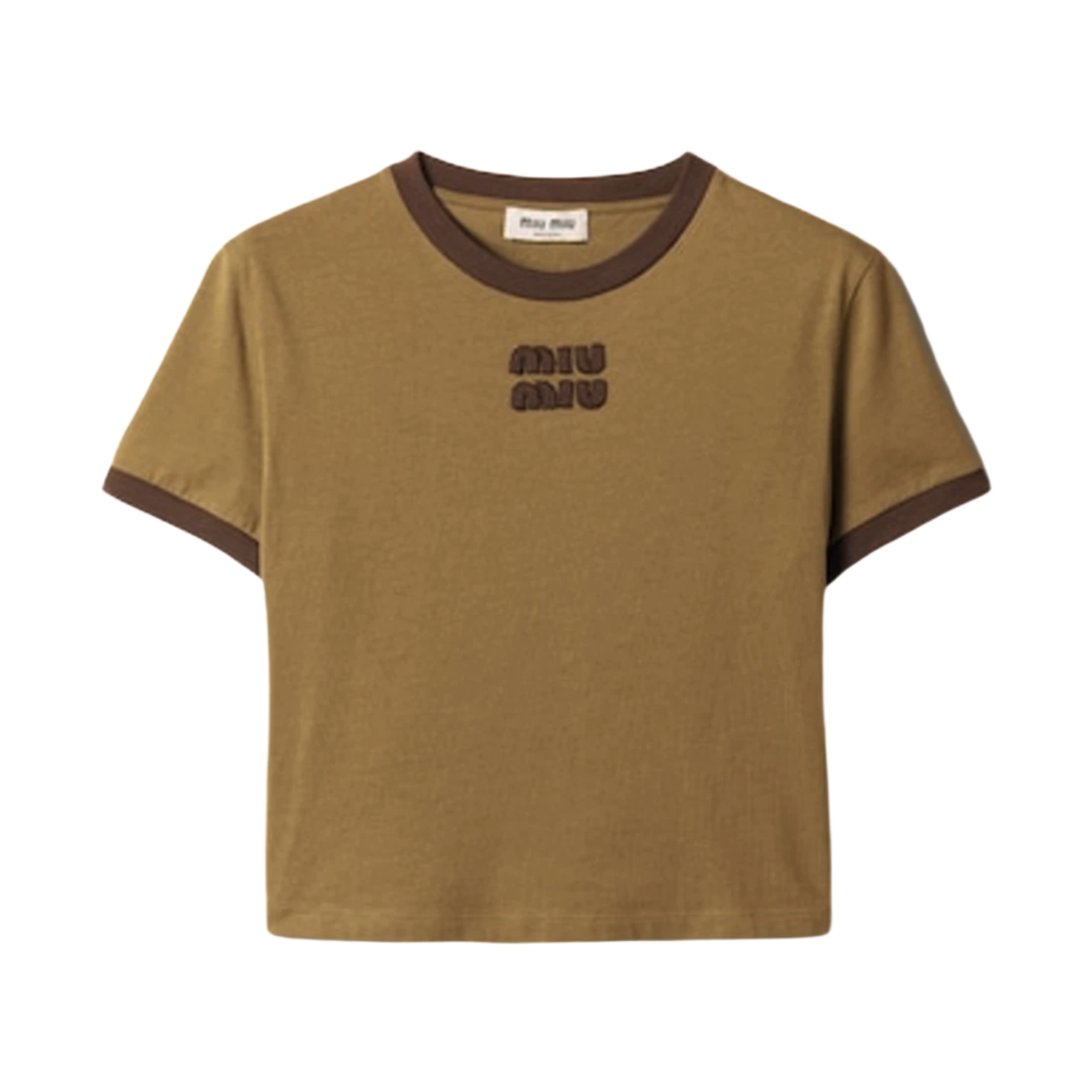 MJNA15 1841 F0Y1C S OOO [25% 쿠폰] Miu Miu Cotton Jersey T-Shirt Military Green Cocoa Brown
