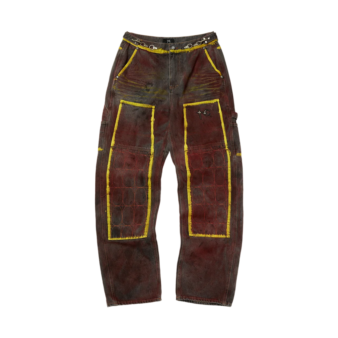 - Thug Club Red Washed Painted Line Pants Denim Black